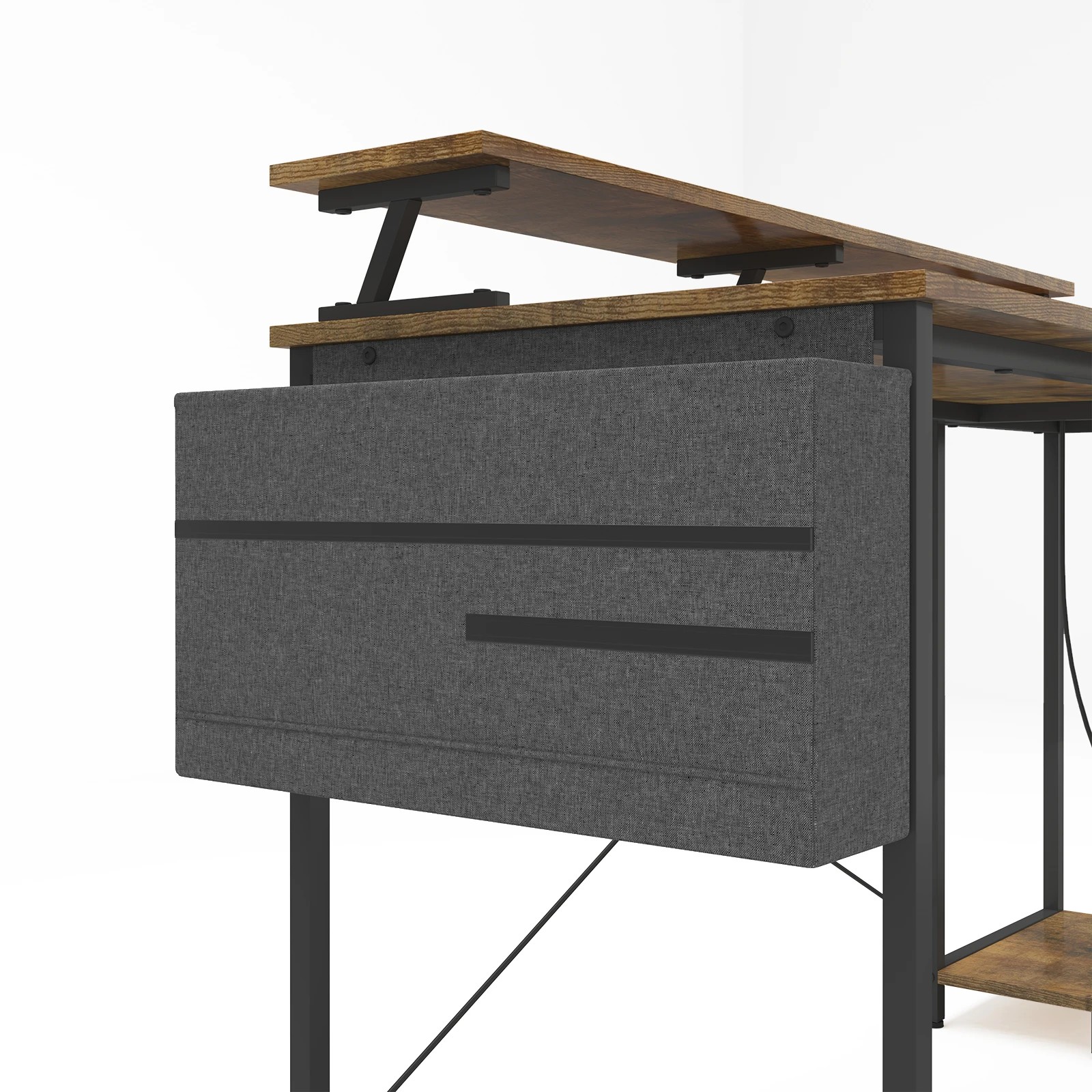 4 Advwin 140cm Walnut L Shaped Computer Desk With Led Lights & Power Outlets, 4 of 9