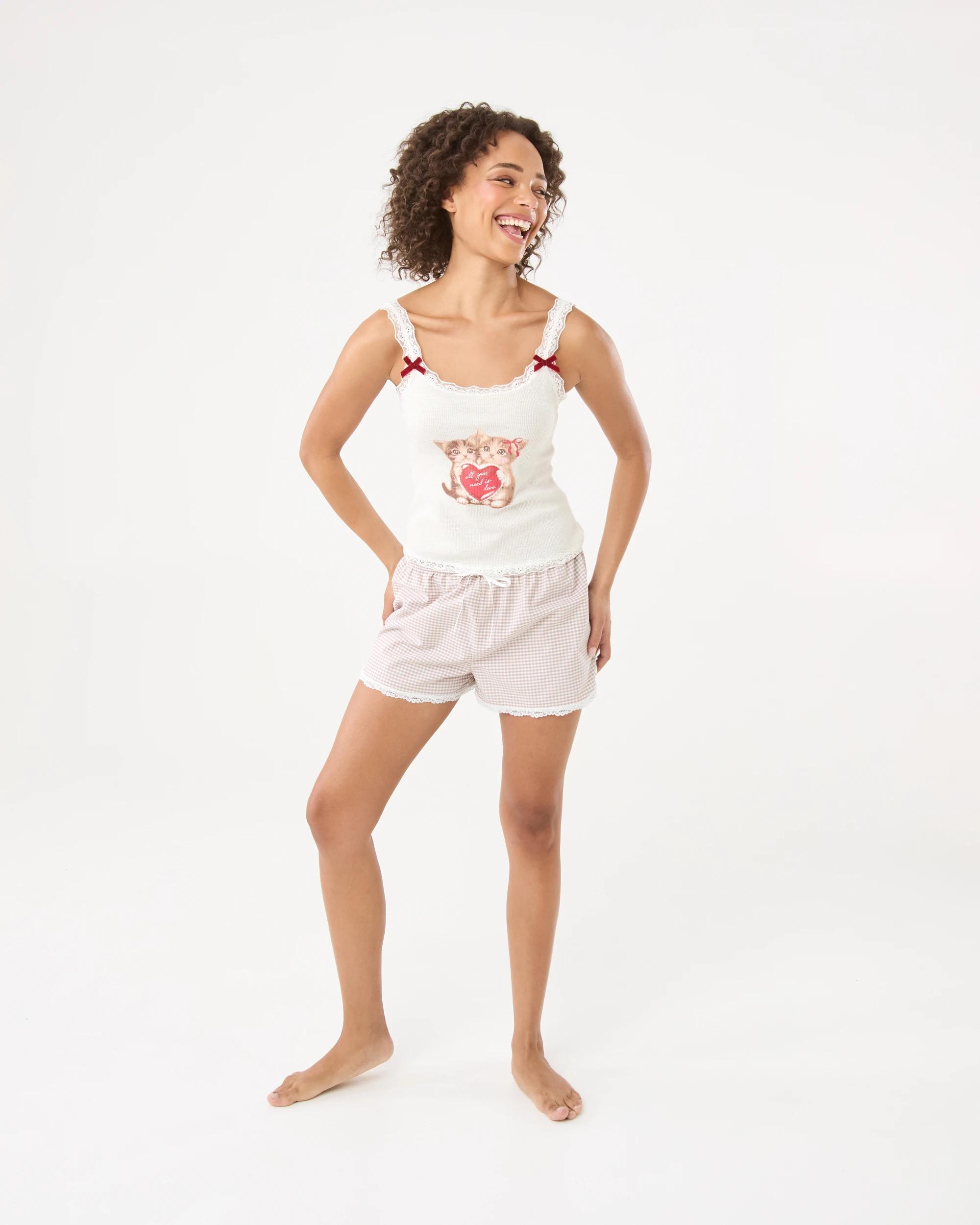 2 Cotton Yarn Dyed Lace Trim Woven Shorts Brown Ging, 2 of 8