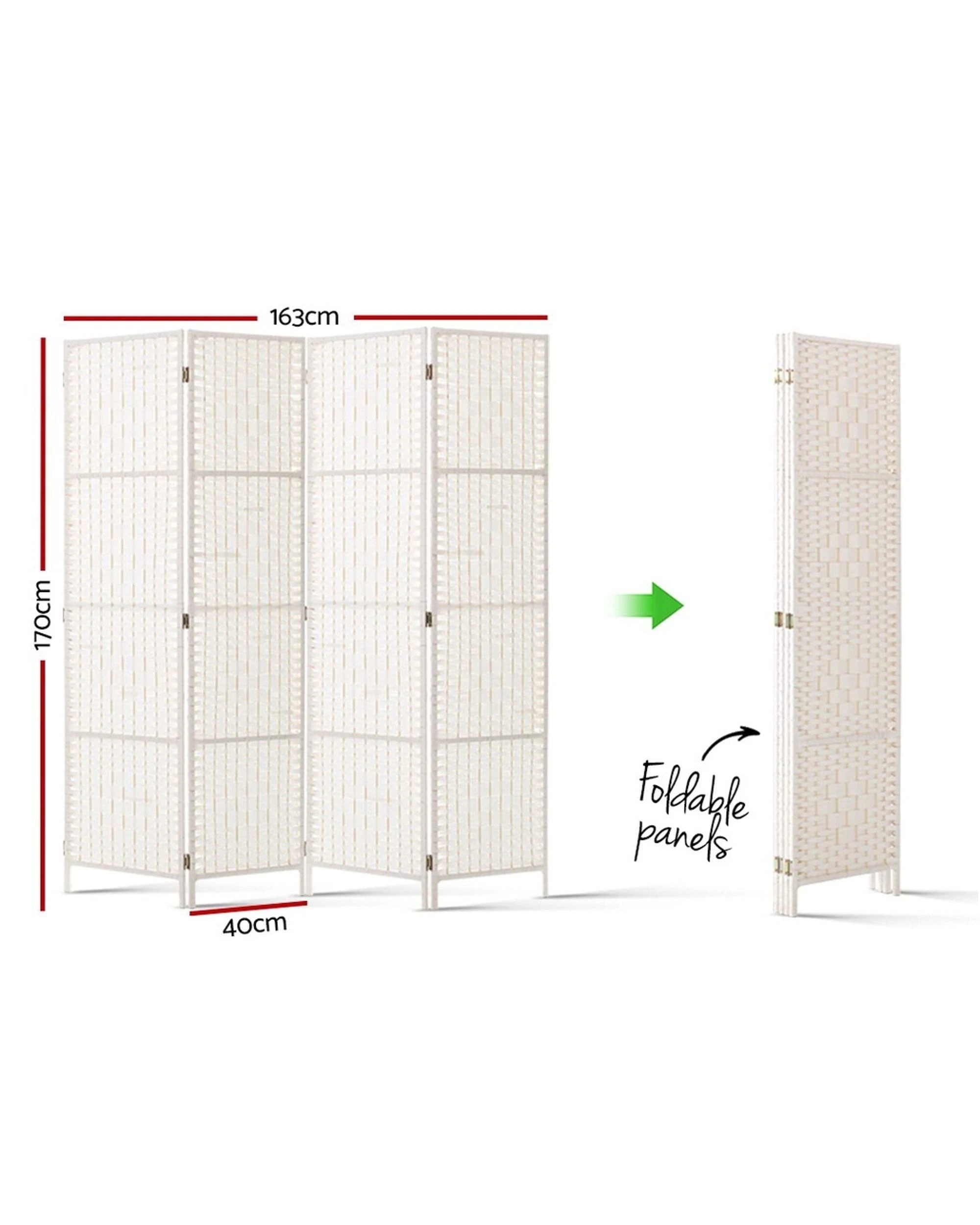 2 Artiss 4 Panel Room Divider Screen 163x170cm Woven - White, 2 of 8