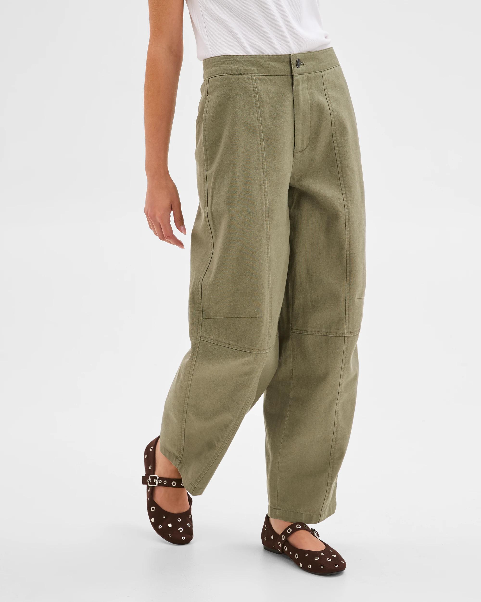 2 Target Petites Petites Australian Cotton Blend Soft Barrel Leg Pants DUSTY OLIVE, 2 of 6