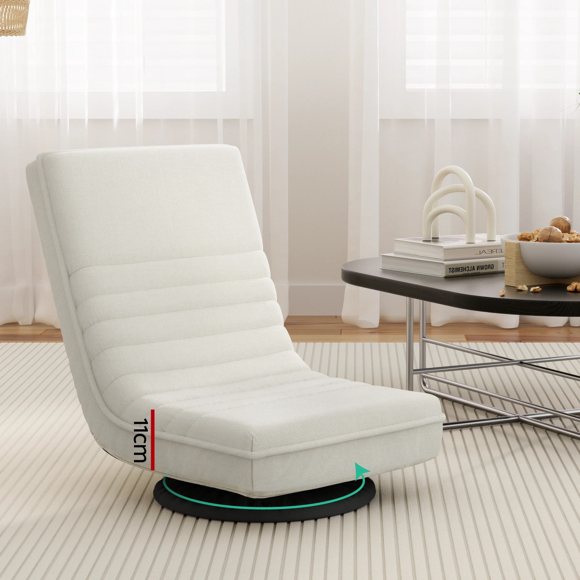 3 Artiss Floor Lounge Folding Swivel Sofa Chair and 2 Tier Round End Side Table Set - White, 3 of 7
