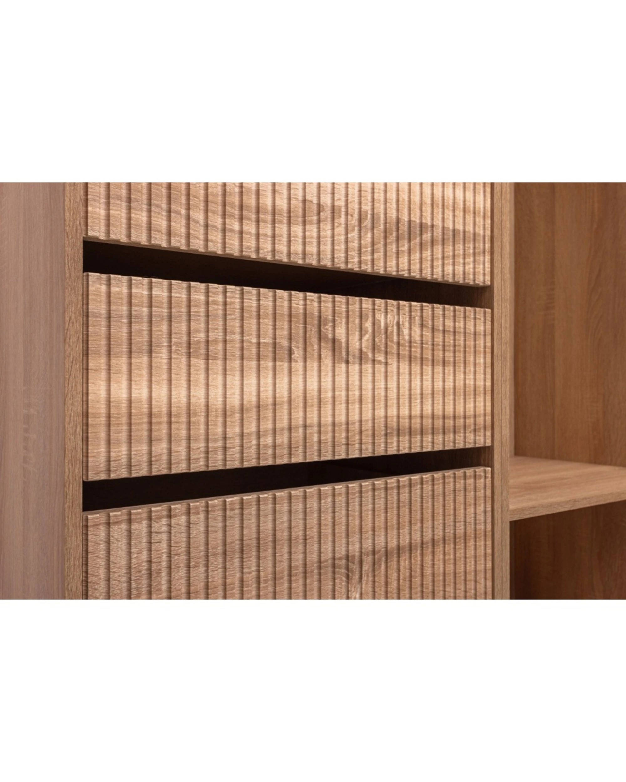 3 European Cabinetry Malmo Walk In Wardrobe 4 Drawer 3 Shelf Module Fluted Oak - Natural, 3 of 4