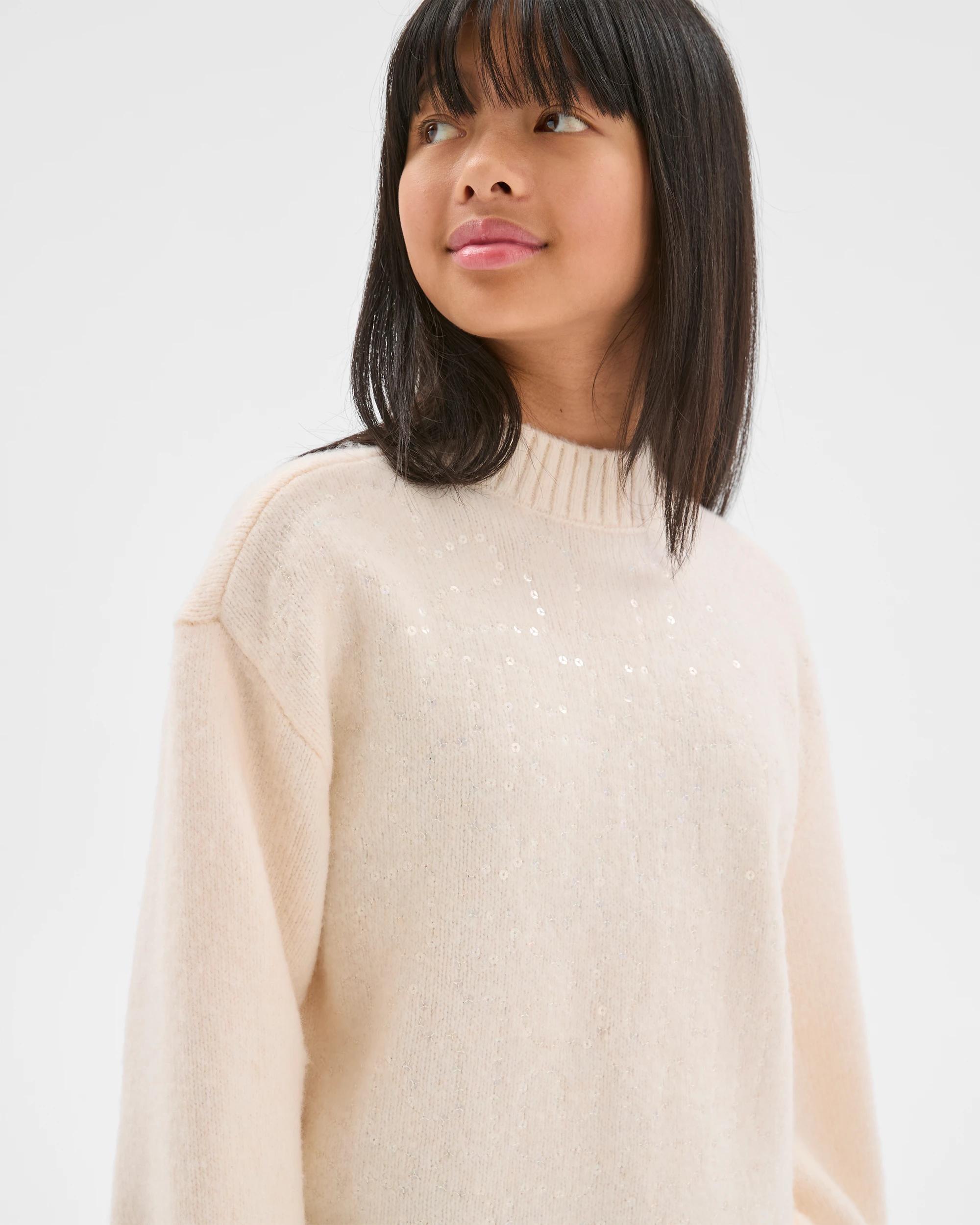4 Target Kids Sequin Long Balloon Sleeve Knit Jumper CREAM, 4 of 7