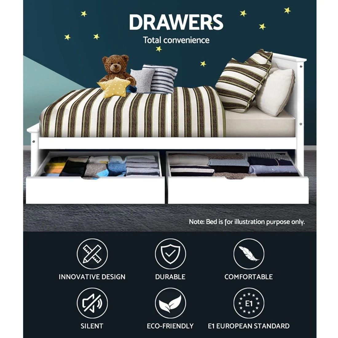 3 Artiss 2x Bed Frame Storage Drawers Trundle - White, 3 of 8