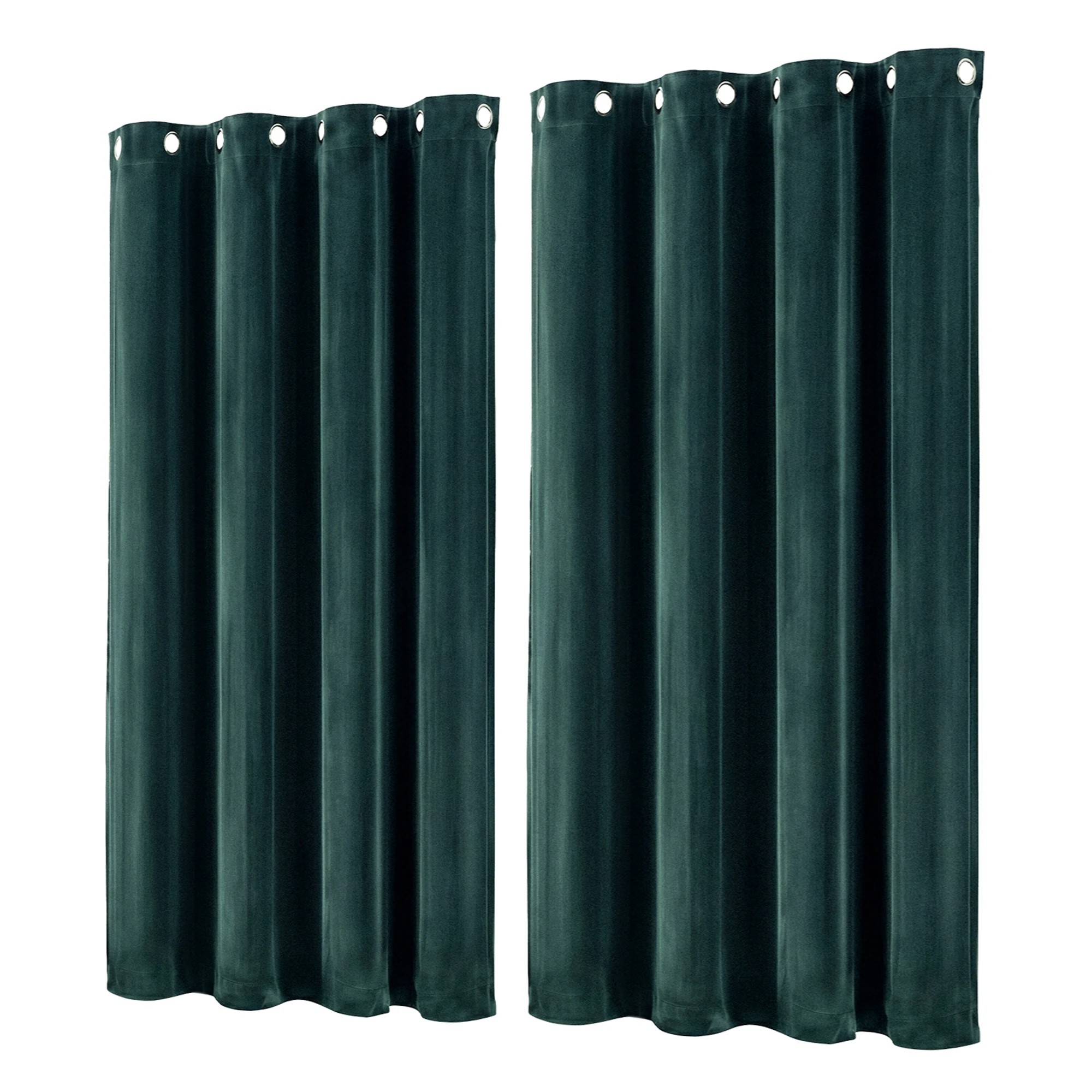 2 Marlow Blackout Curtains 2 Panels Velvet Room Darkening Eyelet Curtains Green, 2 of 8