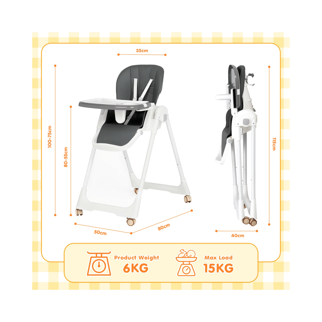 2 Advwin 3-in-1 Folding Baby High Chair Gray, 2 of 9