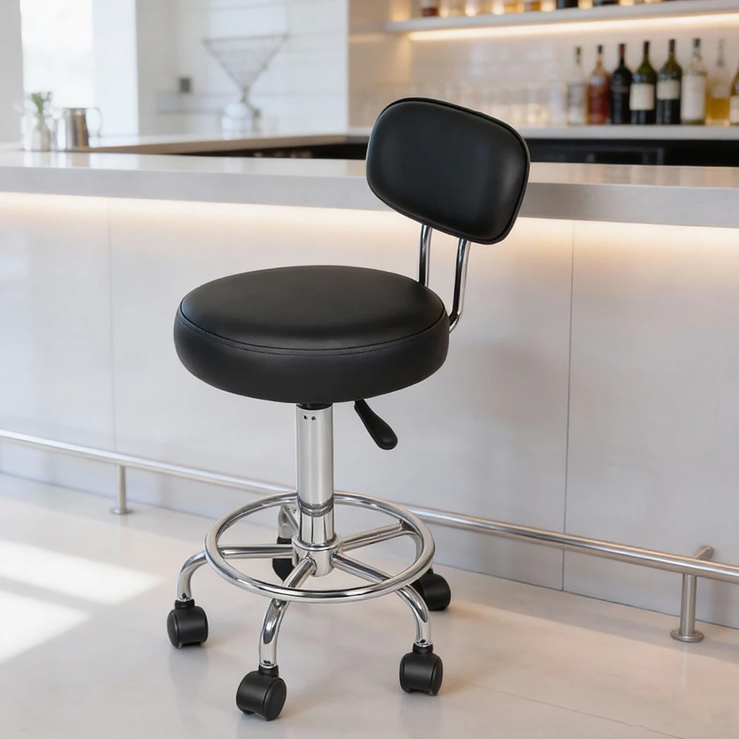 5 Levede Round Rolling Stool low-Back,Height Adjustable,with Wheels Black, 5 of 5