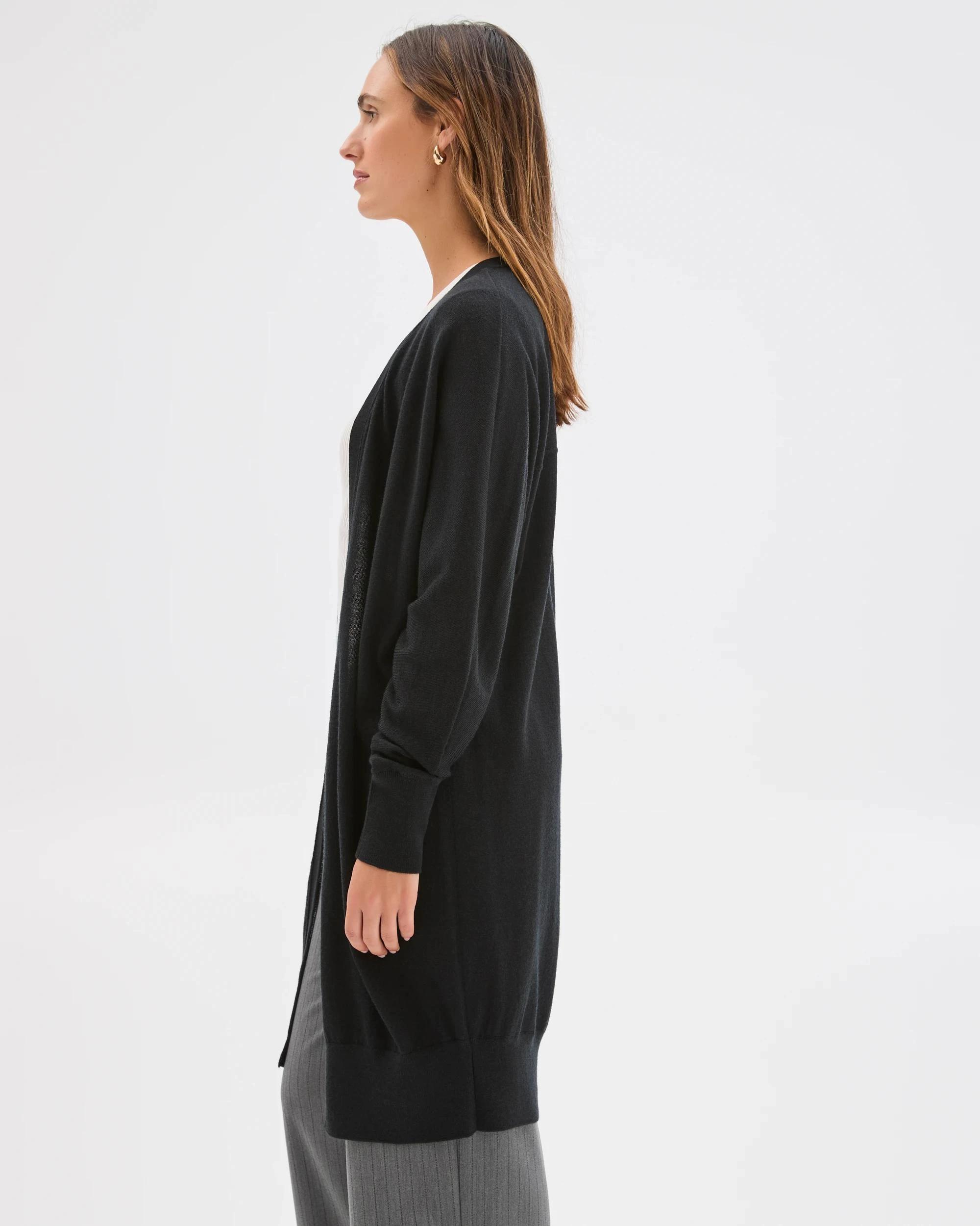 6 Preview Australian Merino Wool Long Sleeve Longline Cardigan BLACK, 6 of 6