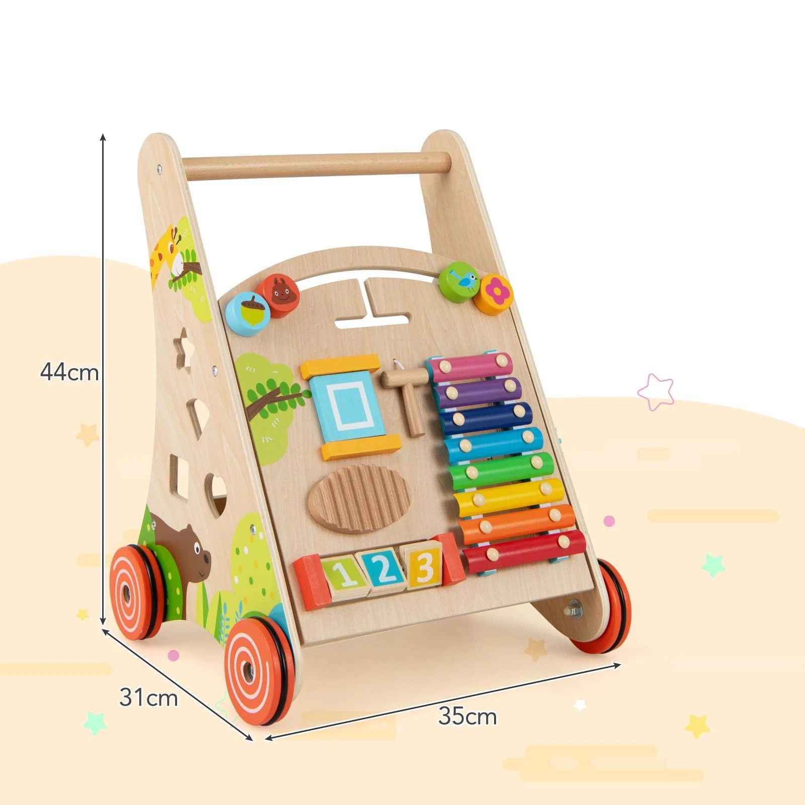 2 Costway All-in-1 Wooden Walker Push Pull Learning Activity Walker - Natural, 2 of 3