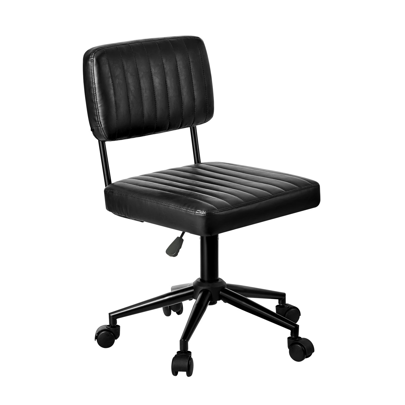 1 Oikiture Mid Back Armless Office Chair Swivel Computer Gaming Seat Leather - Black, 1 of 7