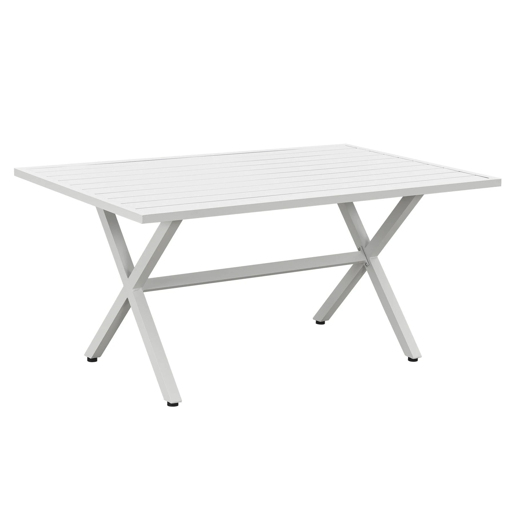 1 Moda Living Jervis White Aluminium Outdoor Dining Table with Aluminium Slat Top (145x88cm) - White, 1 of 5