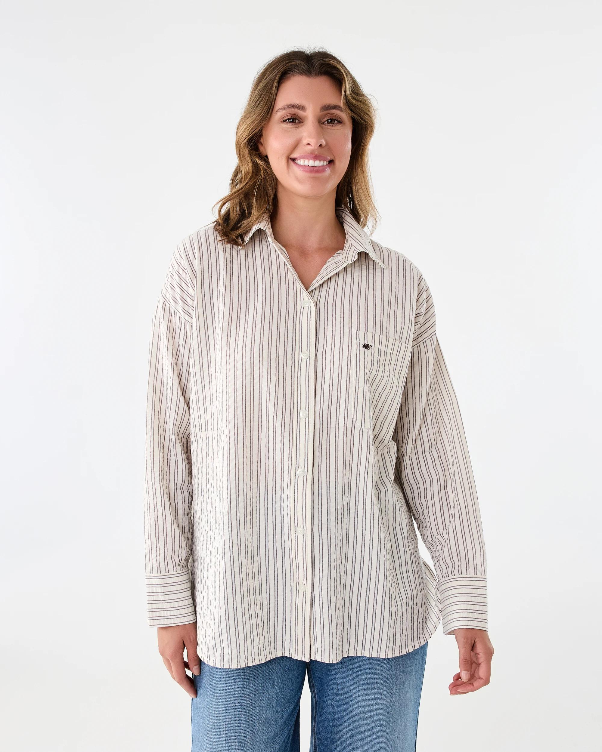1 Long Sleeve Oversized Seersucker Shirt Dbl Strp, 1 of 9