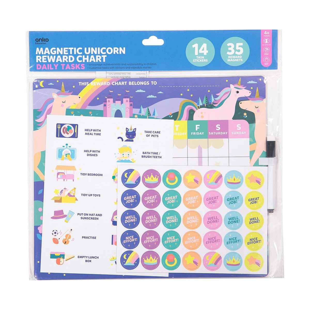 1 Magnetic Reward Chart Daily Tasks - Unicorn, 1 of 8
