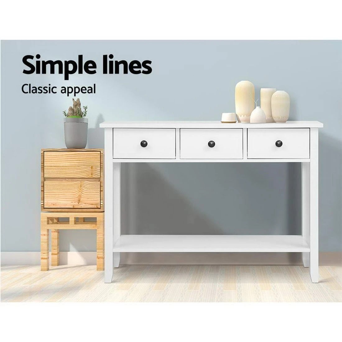 5 Artiss Console Table 3 Drawers 100CM White Chole - White, 5 of 8