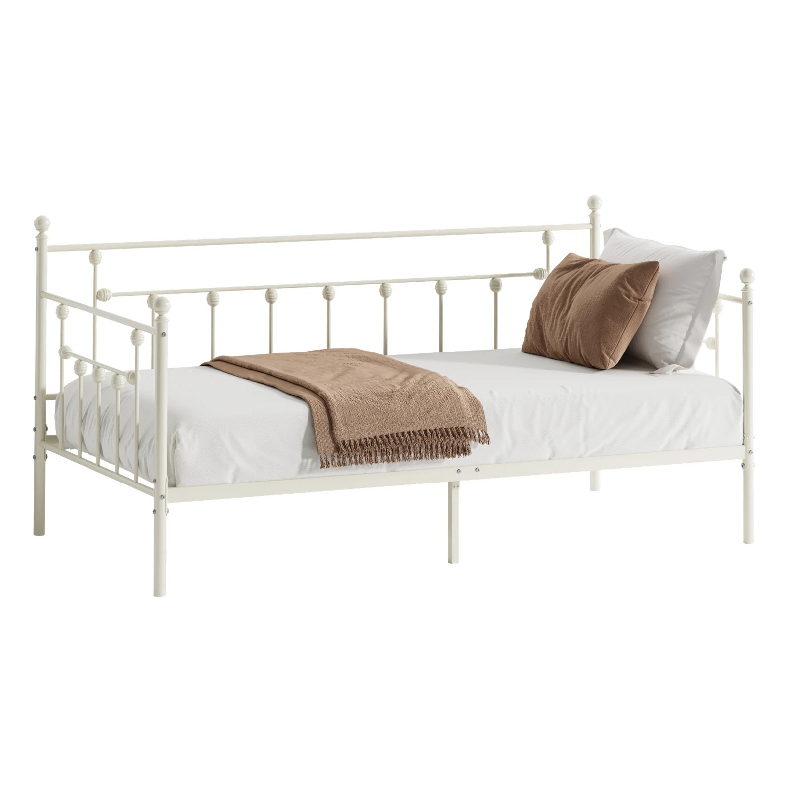 1 Oikiture Metal Daybed Frame Single Size Steel Slat Support Sofa Bed - Beige, 1 of 7