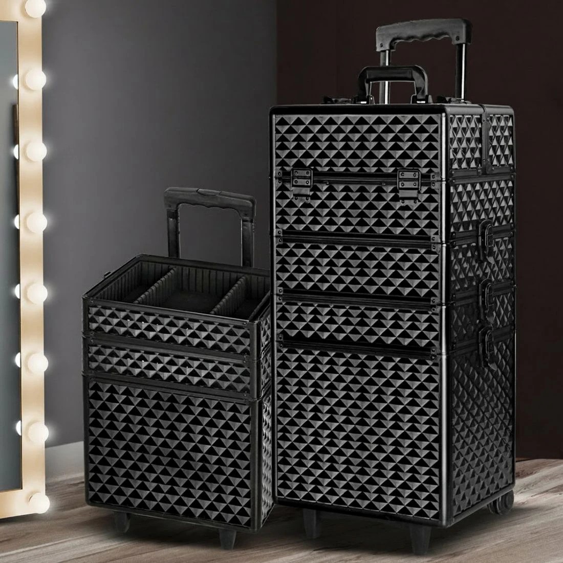 8 Embellir Makeup Case Beauty Trolley Cosmetic Organiser Box Travel Wheels Diamond - Black, 8 of 8