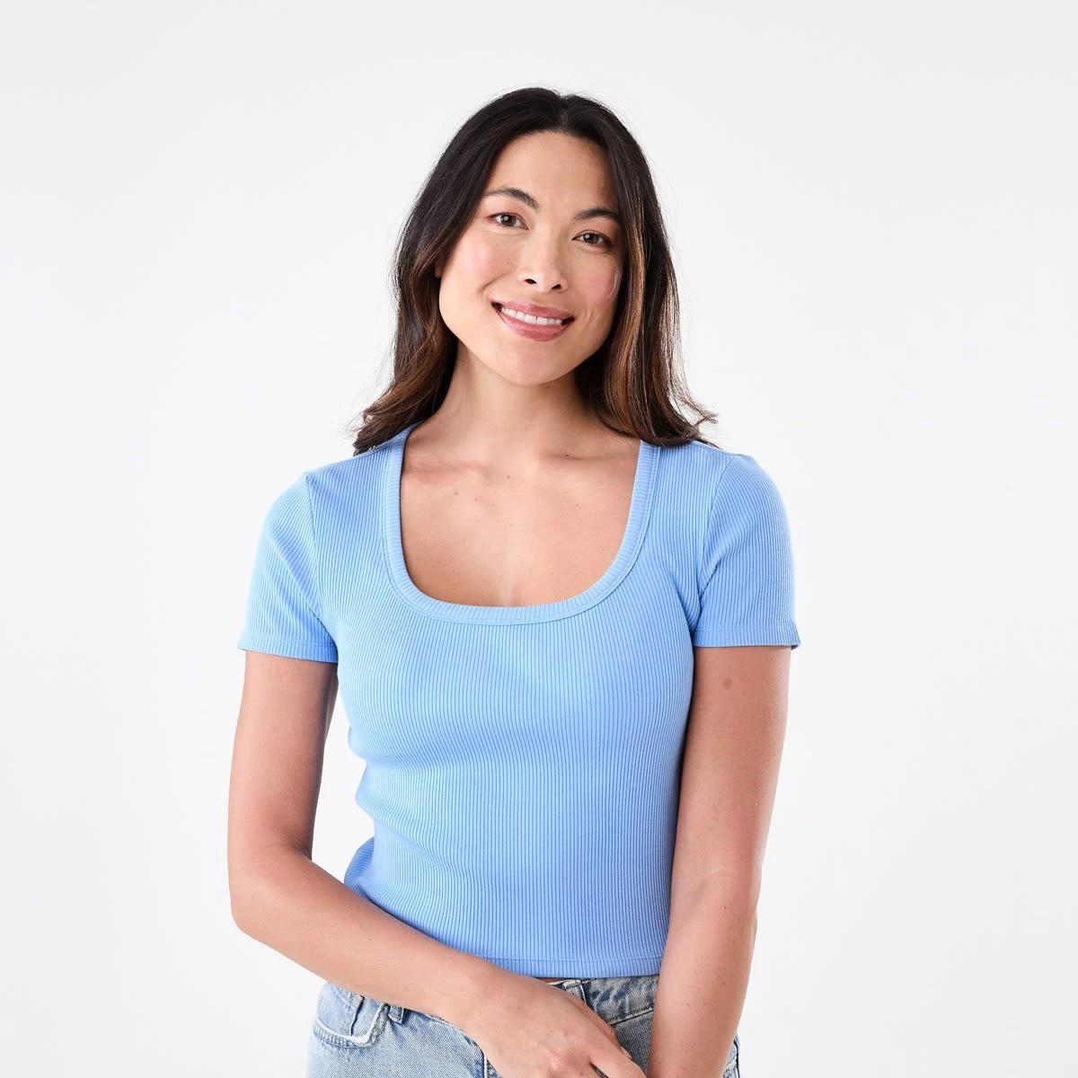 1 Short Sleeve Rib Square Neck T-shirt Cornflower, 1 of 5