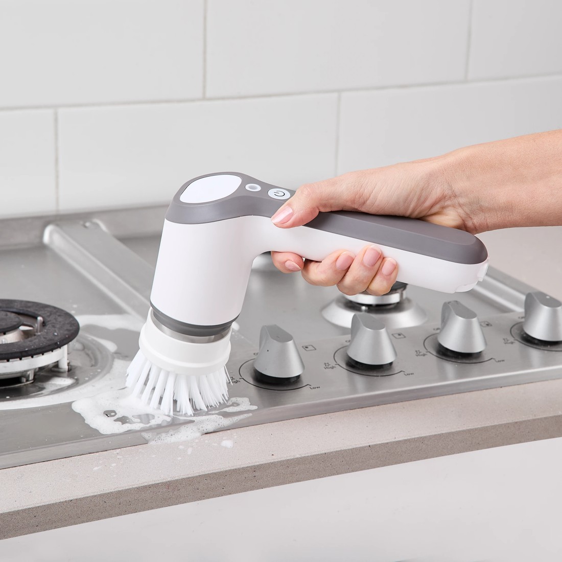 1 Rechargeable Handheld Scrubber - Grey and White, 1 of 10