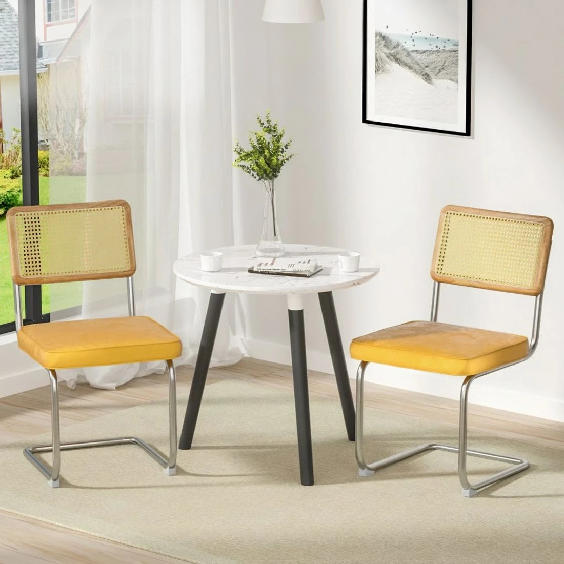 3 Artiss Dining Chairs Set of 2 Rattan Cantilever - Yellow, 3 of 5