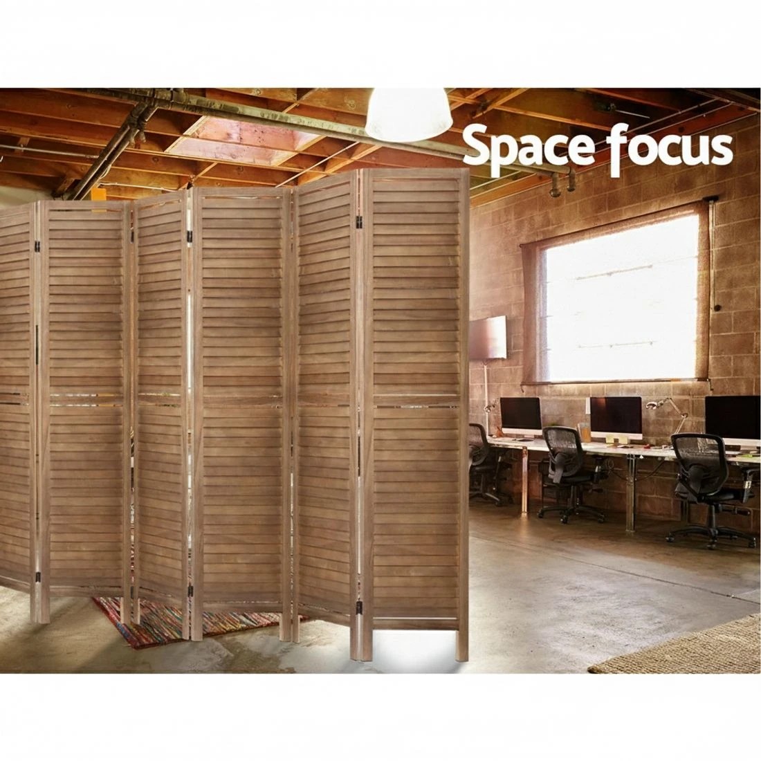 6 Artiss 8 Panel Room Divider Screen 326x170cm Louver Oak - Brown, 6 of 8