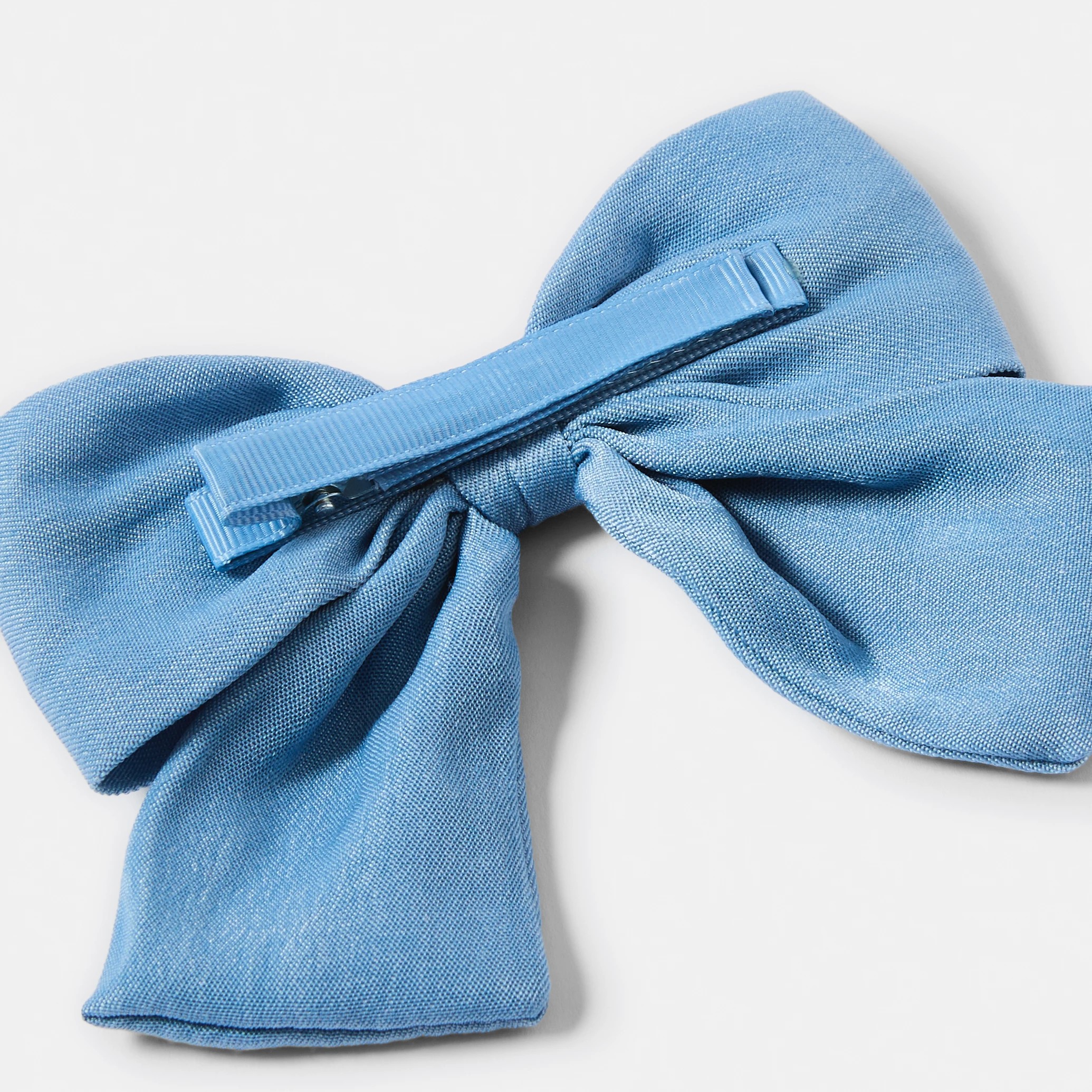 4 Blue Chambray Bow Hair Clip, 4 of 5
