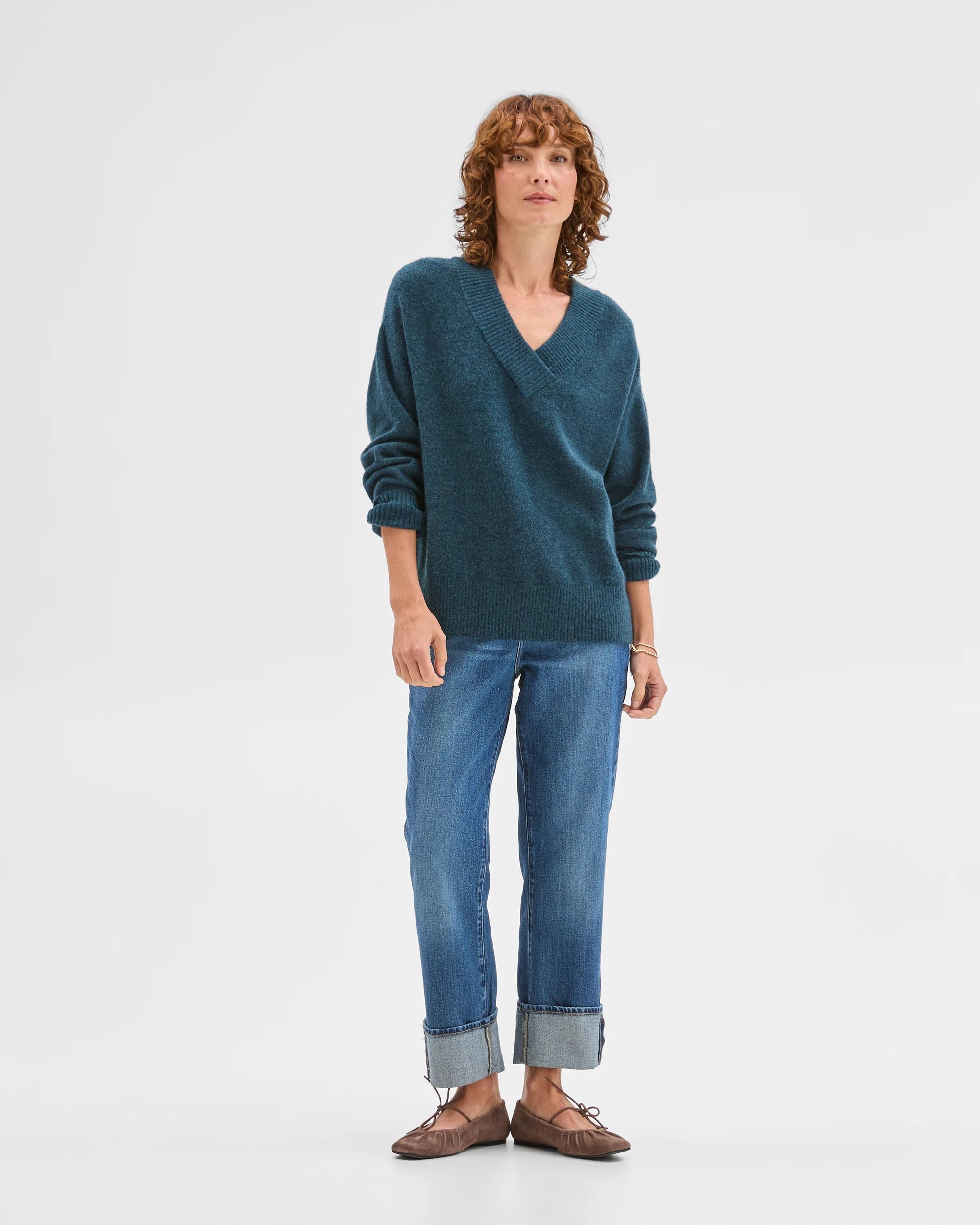 1 Target Woman Lightweight Lofty V-Neck Jumper DARK TEAL MARLE, 1 of 7