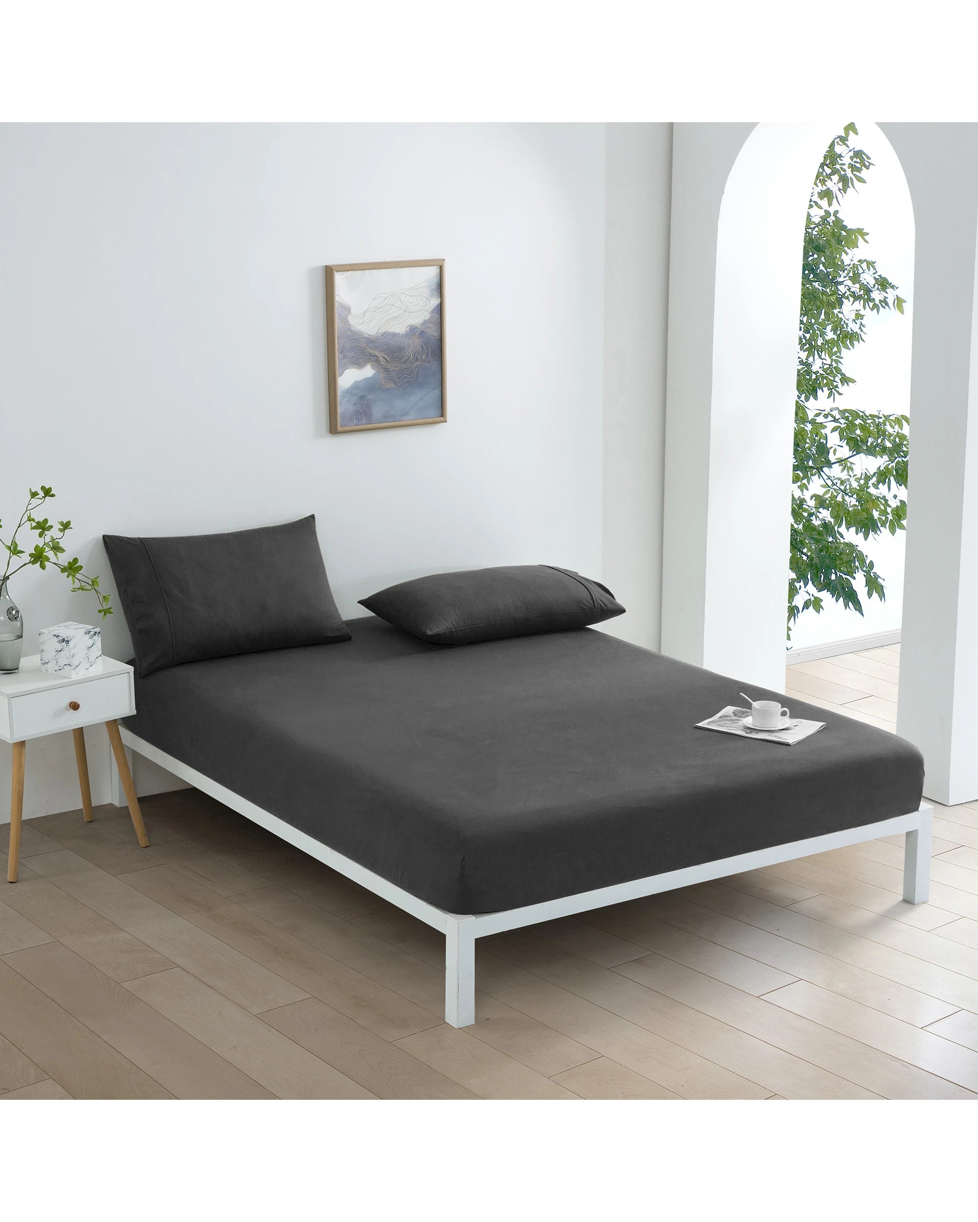 1 Dreamaker Micro Flannel Combo Fitted Sheet Set - King Single Bed - Charcoal, 1 of 7