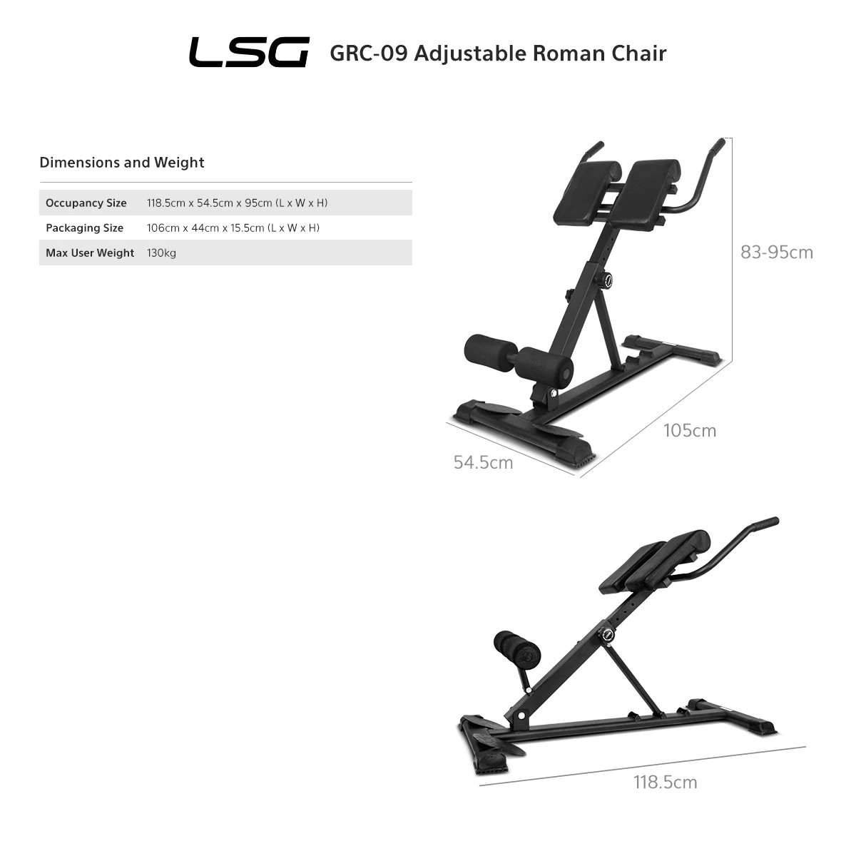 7 LSG GRC-09 Adjustable Roman Chair - Black, 7 of 7