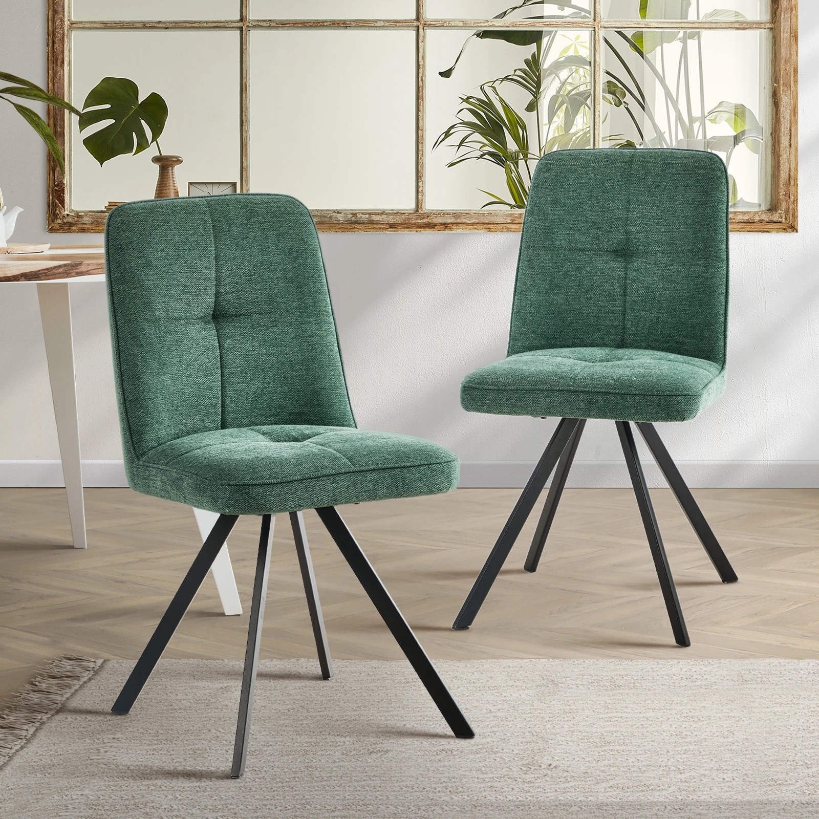 3 Oikiture 2x Dining Chair Kitchen Seat Linen Fabric Accent Chair - Green, 3 of 9