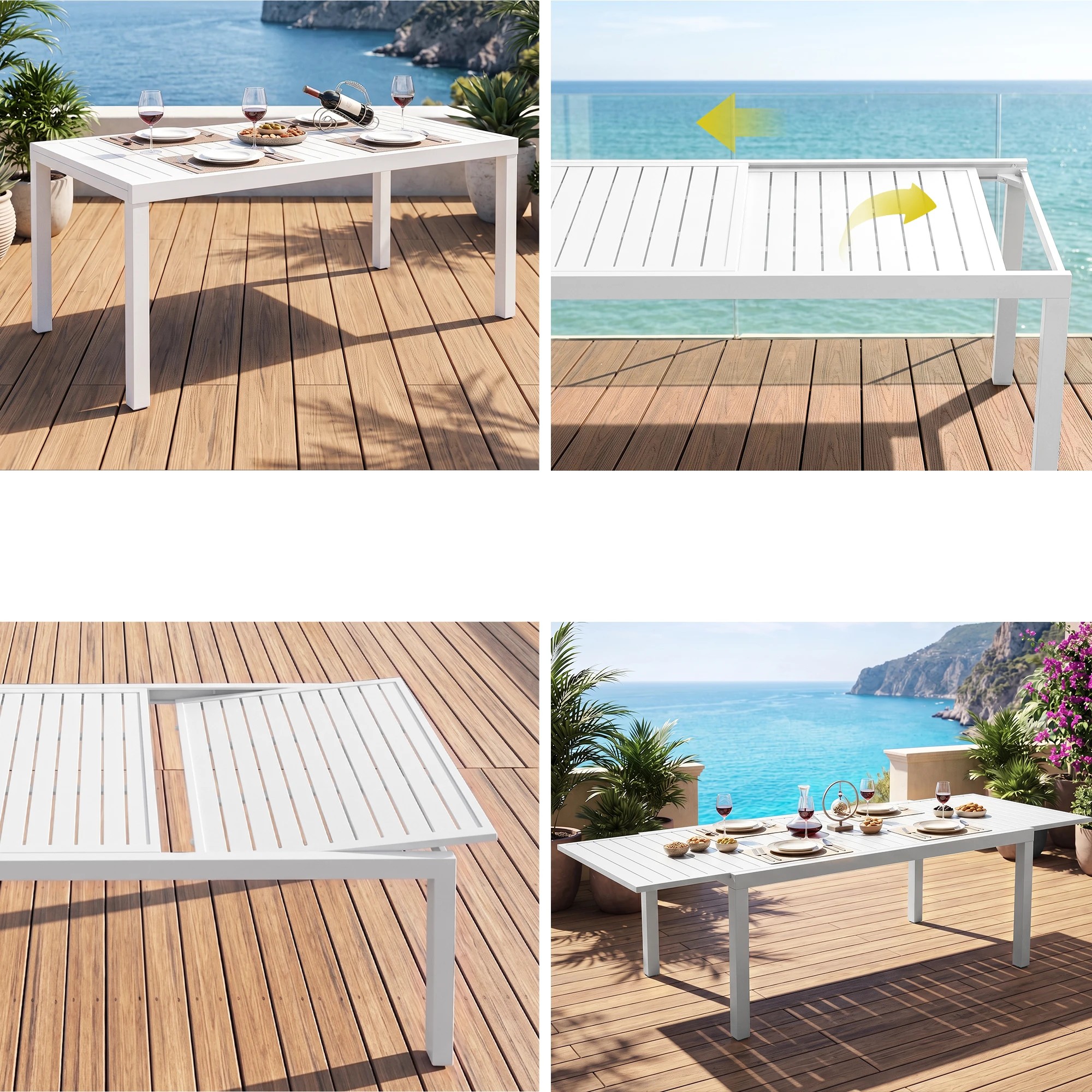 6 Gardeon Outdoor Dining Set 11PCS Aluminum Extendable Table and Chairs Patio Furniture - White, 6 of 9