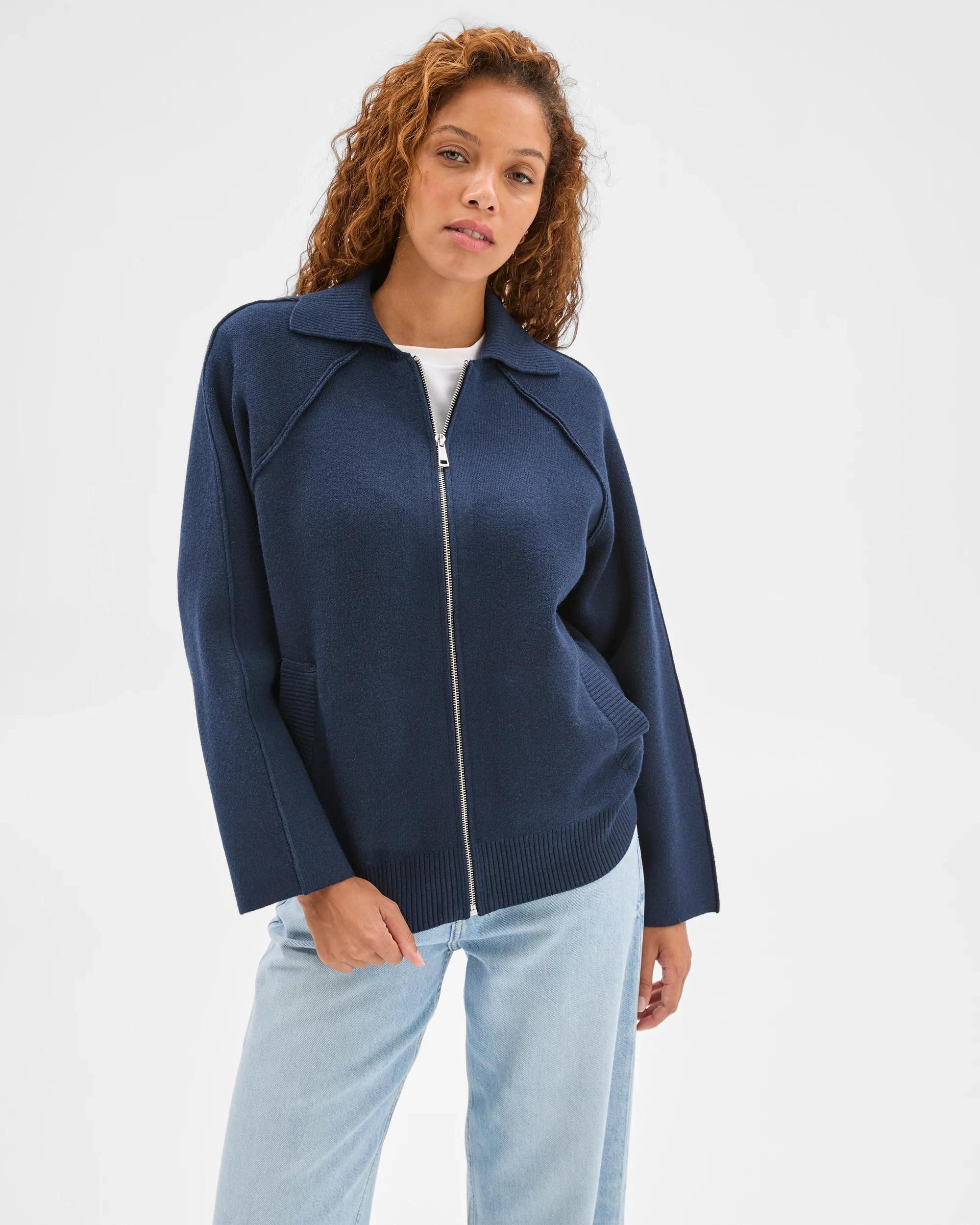 2 Target Woman Zip Through Knit Bomber Cardigan NAVY MARLE, 2 of 7
