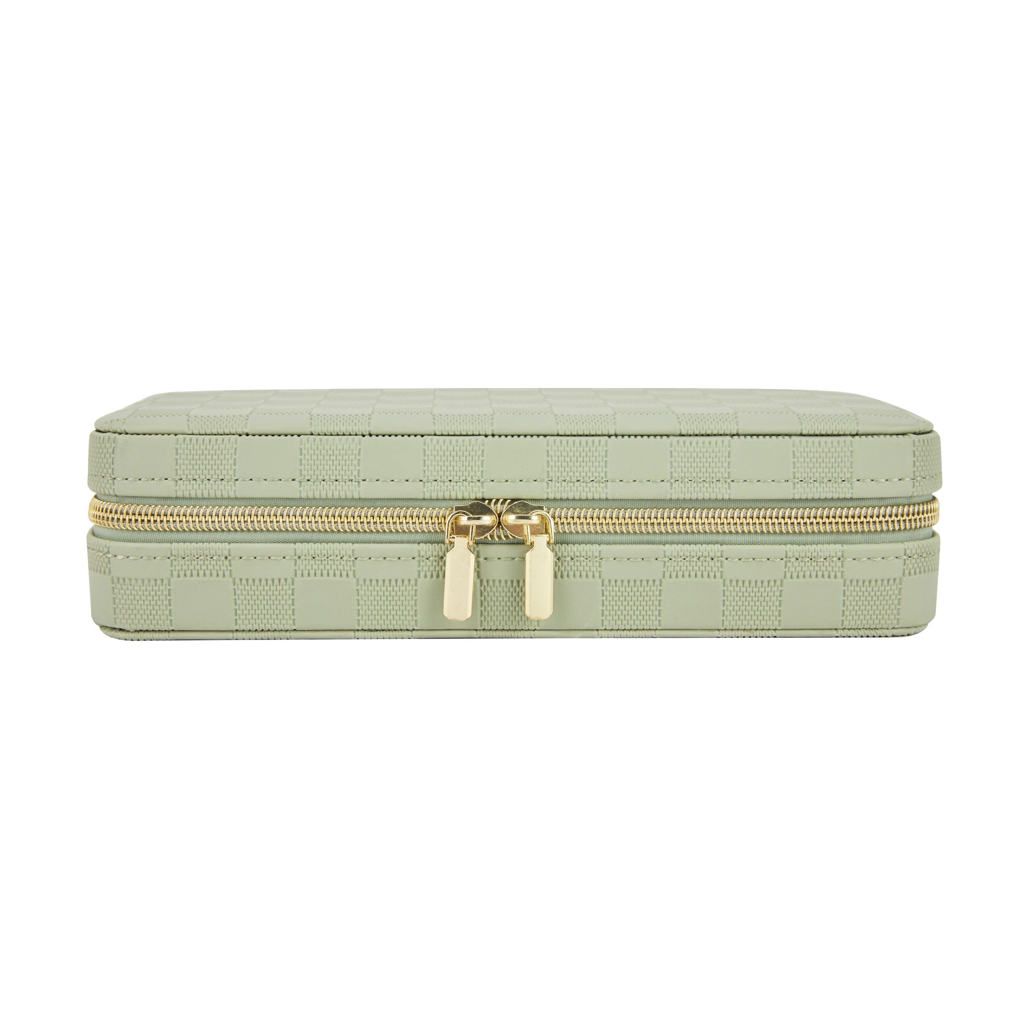1 Sage Check Large Zip Jewellery Case, 1 of 7