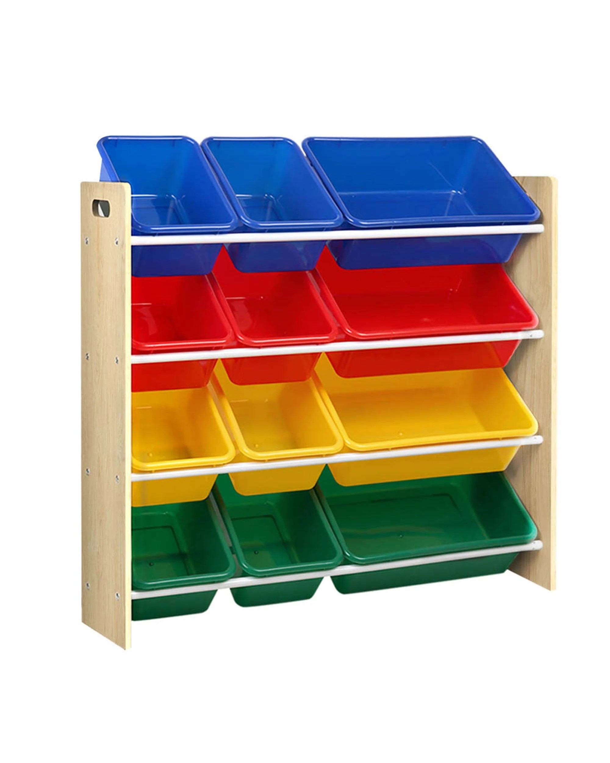 1 Keezi Kids Toy Box 12 Bins Bookshelf Organiser Children Storage Rack - Natural, 1 of 8
