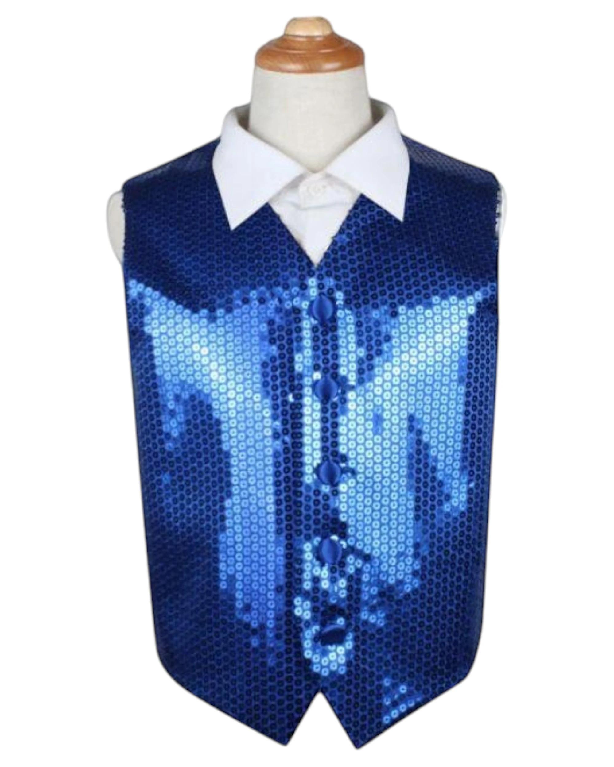 1 Zasel Boys Junior Sequin Patterned Vest Waistcoat ROYAL BLUE, 1 of 2