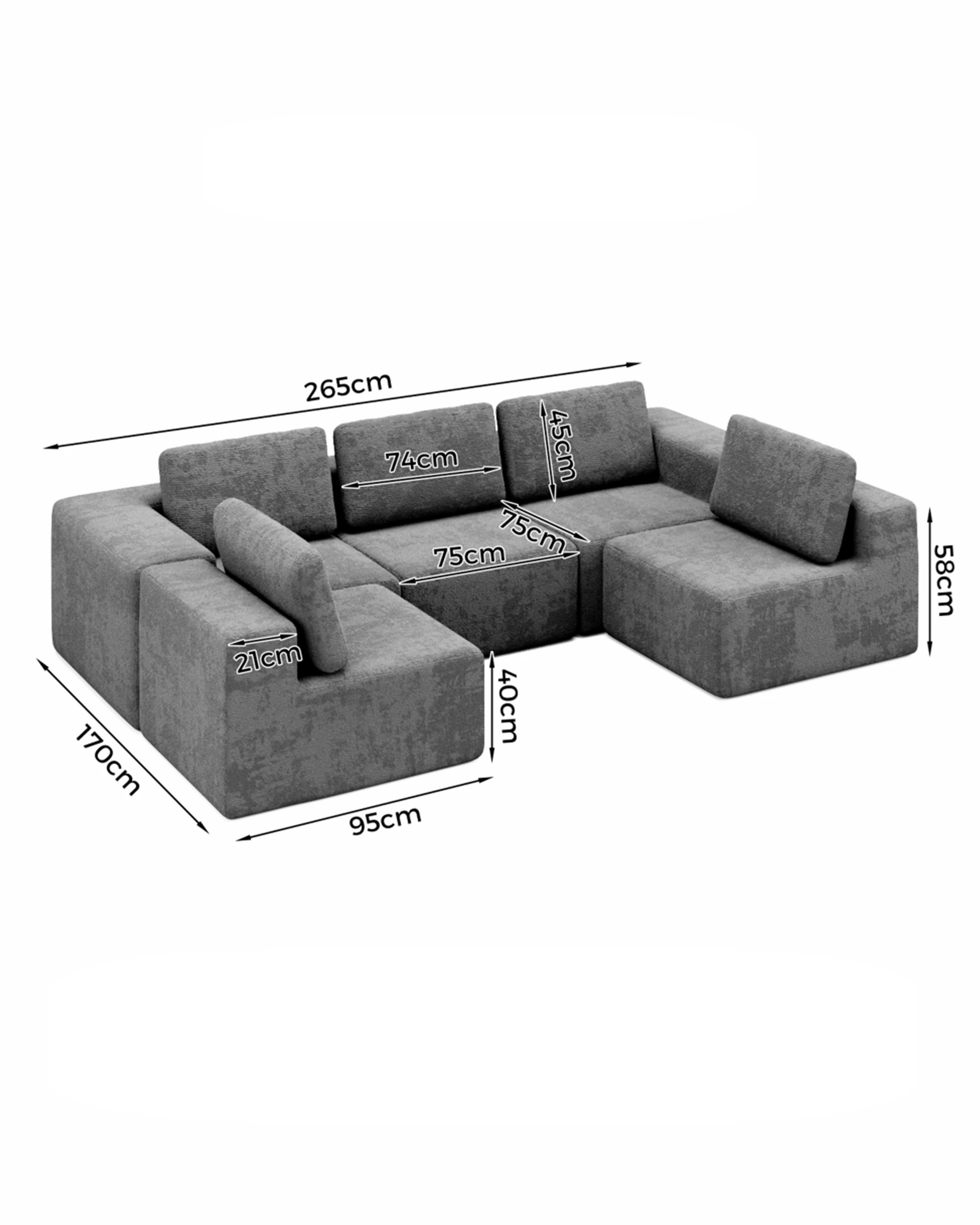 2 Advwin 415cm 5 Seater Sofa Modern Modular Sectional Couch No Assembly - Grey, 2 of 9