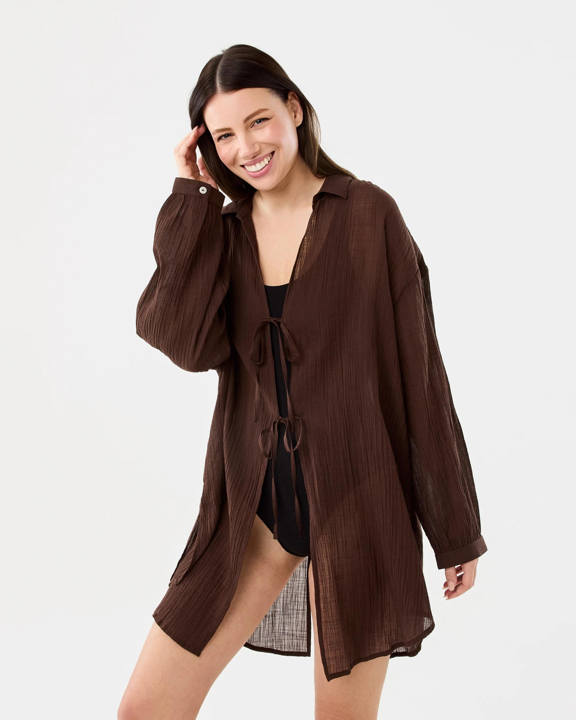 2 Tie Up Beach Shirt Melt Brown, 2 of 9