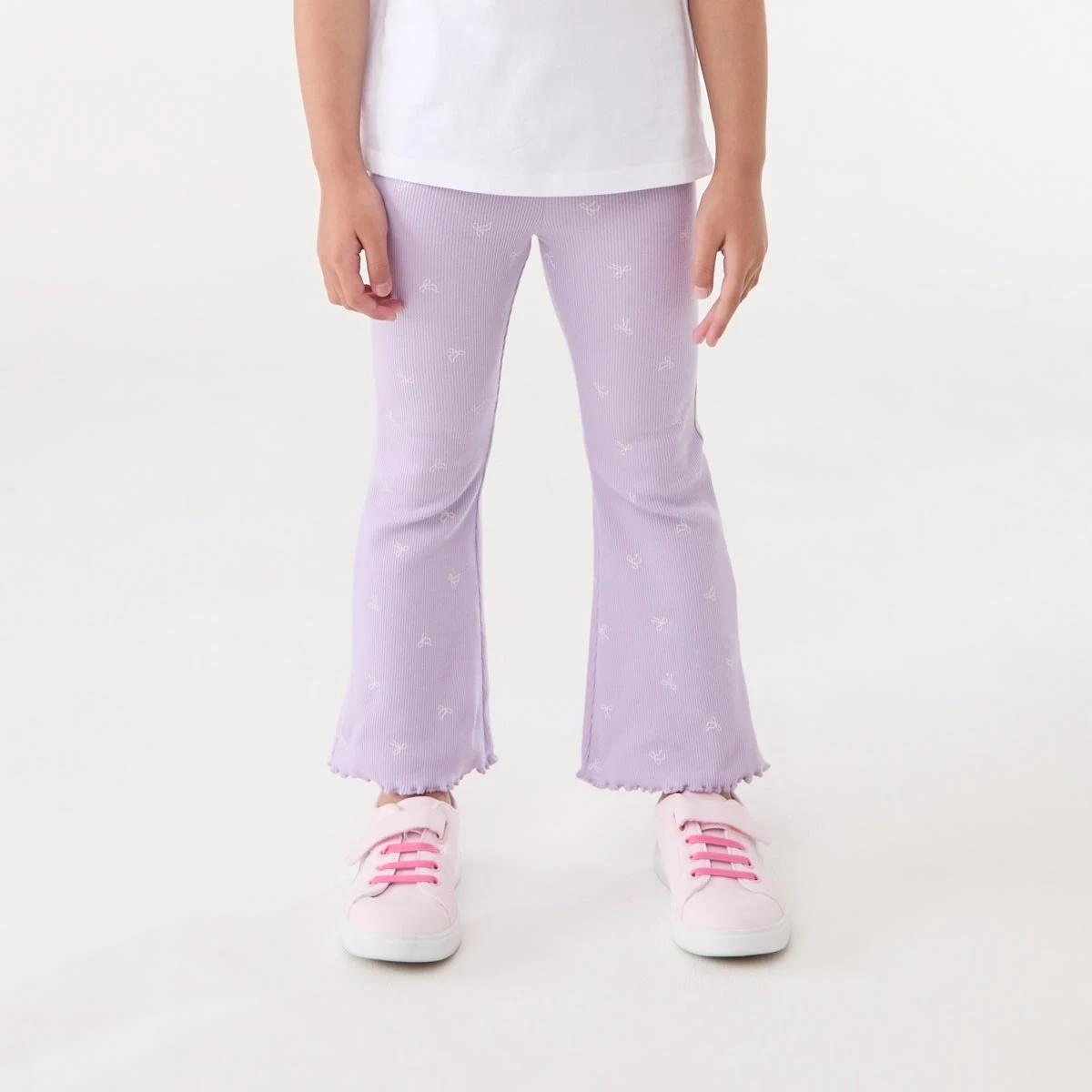 1 Rib Flare Leggings CUTE BOWS PASTEL LILAC, 1 of 5