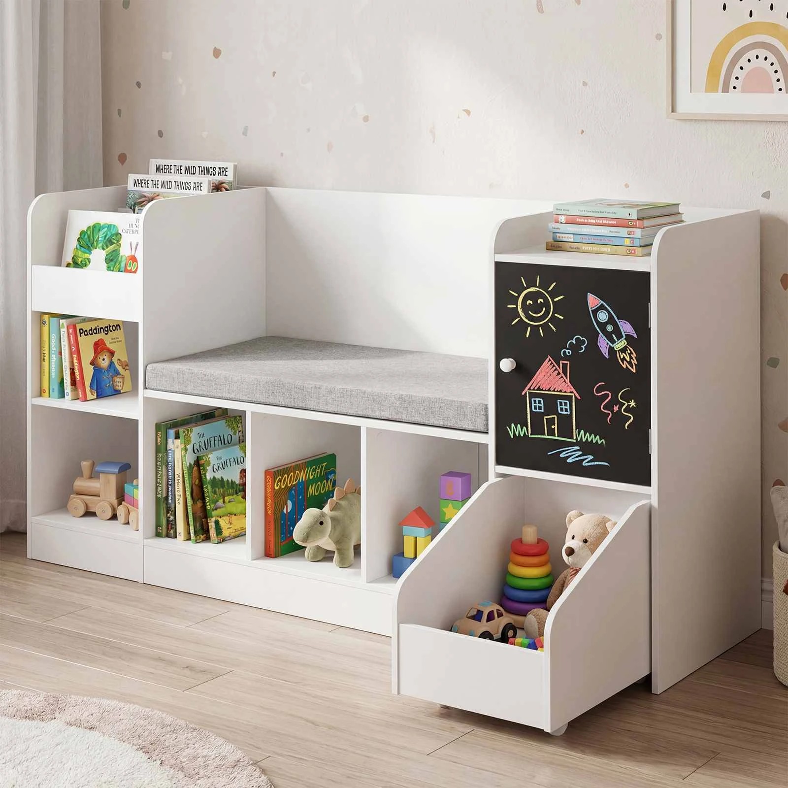 2 Costway 7 Cubby Bookshelf Bookcase Bench Adjustable Shelf Rolling Toy Storage Organizer - White, 2 of 2