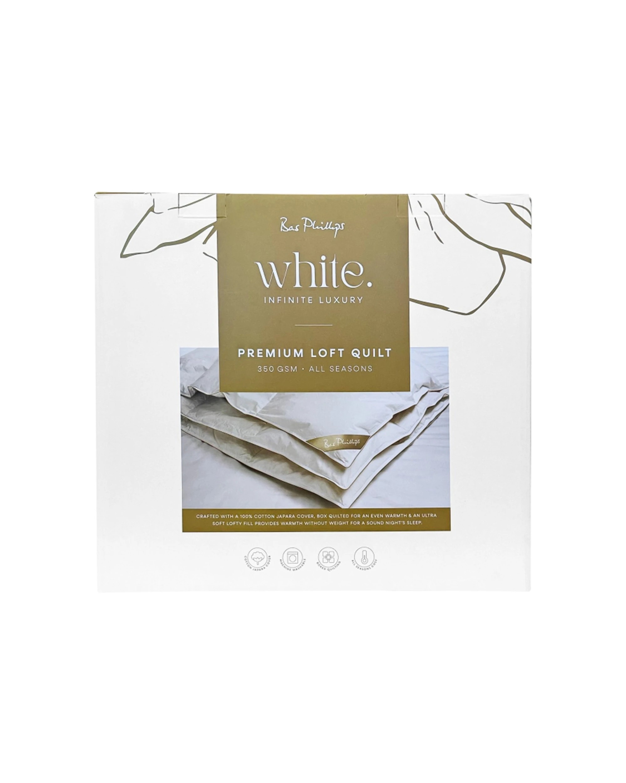 4 Bas Phillips Premium Loft Quilt 350Gsm With Cotton Japara Cover - Single Bed - White, 4 of 5