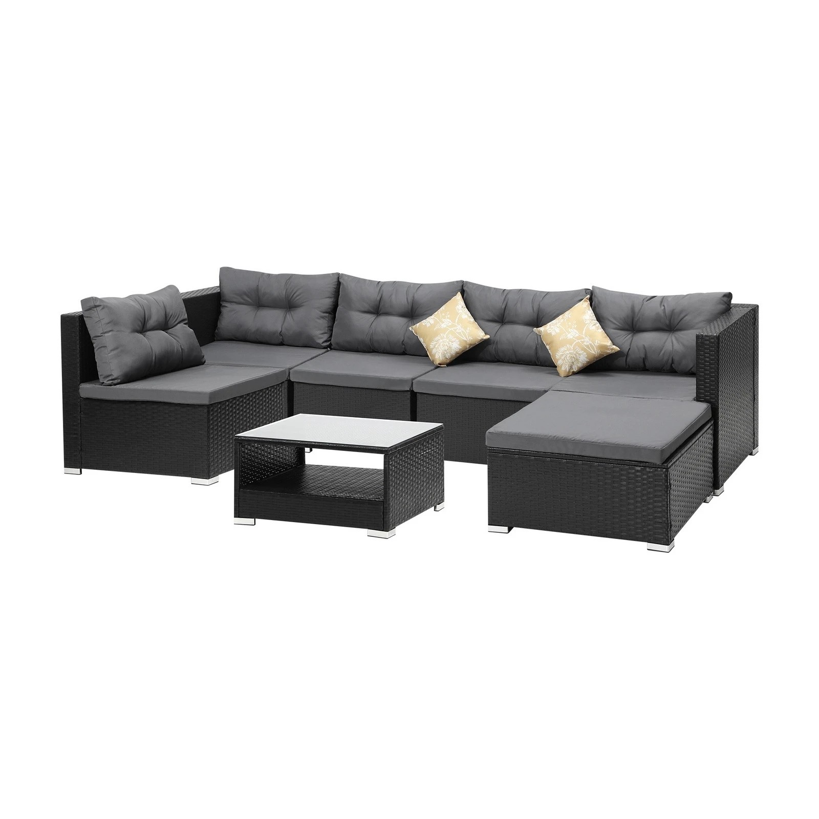 5 Livsip Outdoor Lounge Setting 7pc Wicker Sofa Set Furniture Rattan Patio Garden
 - Black, 5 of 9