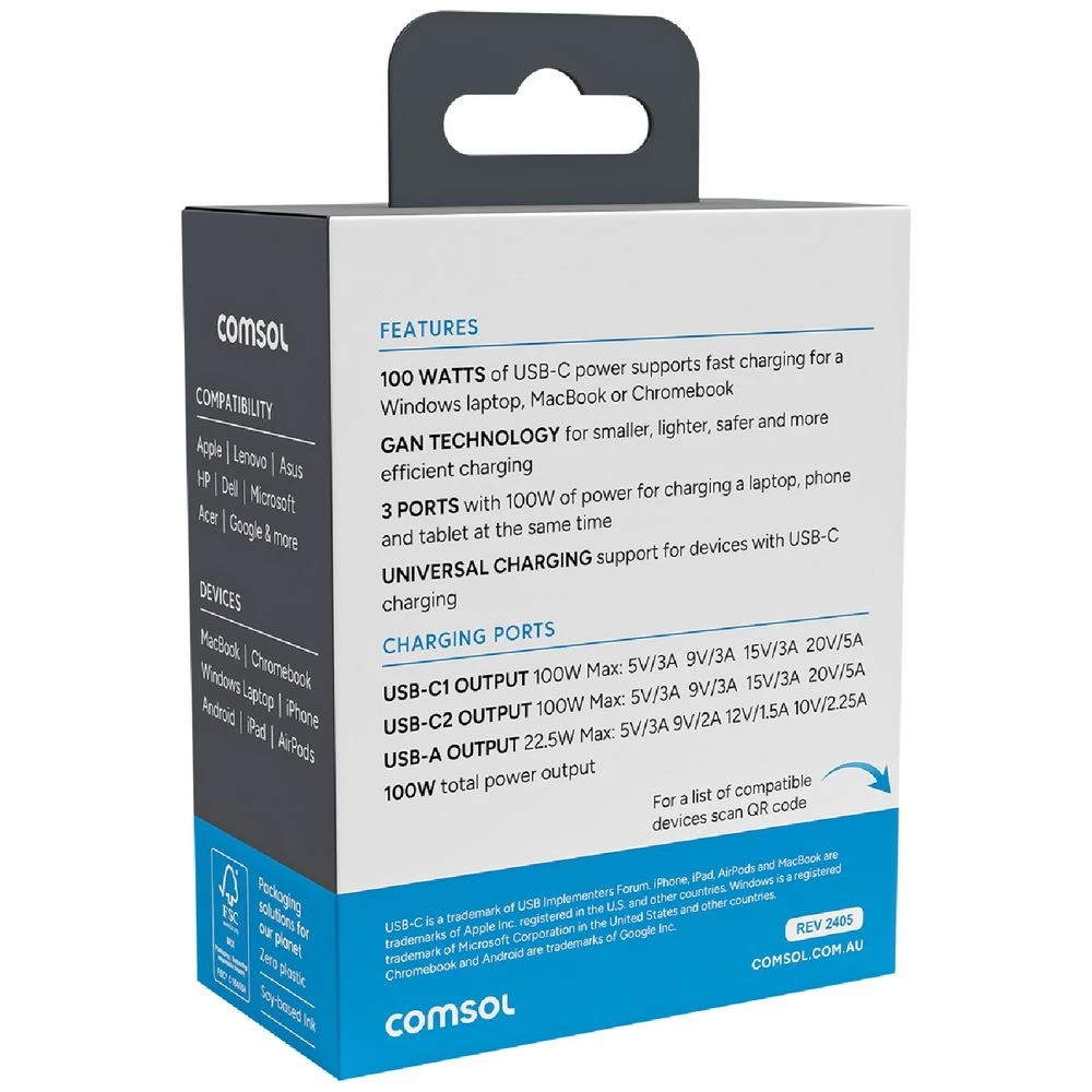 4 Comsol 100W 3 Port Wall Charger White, 4 of 5