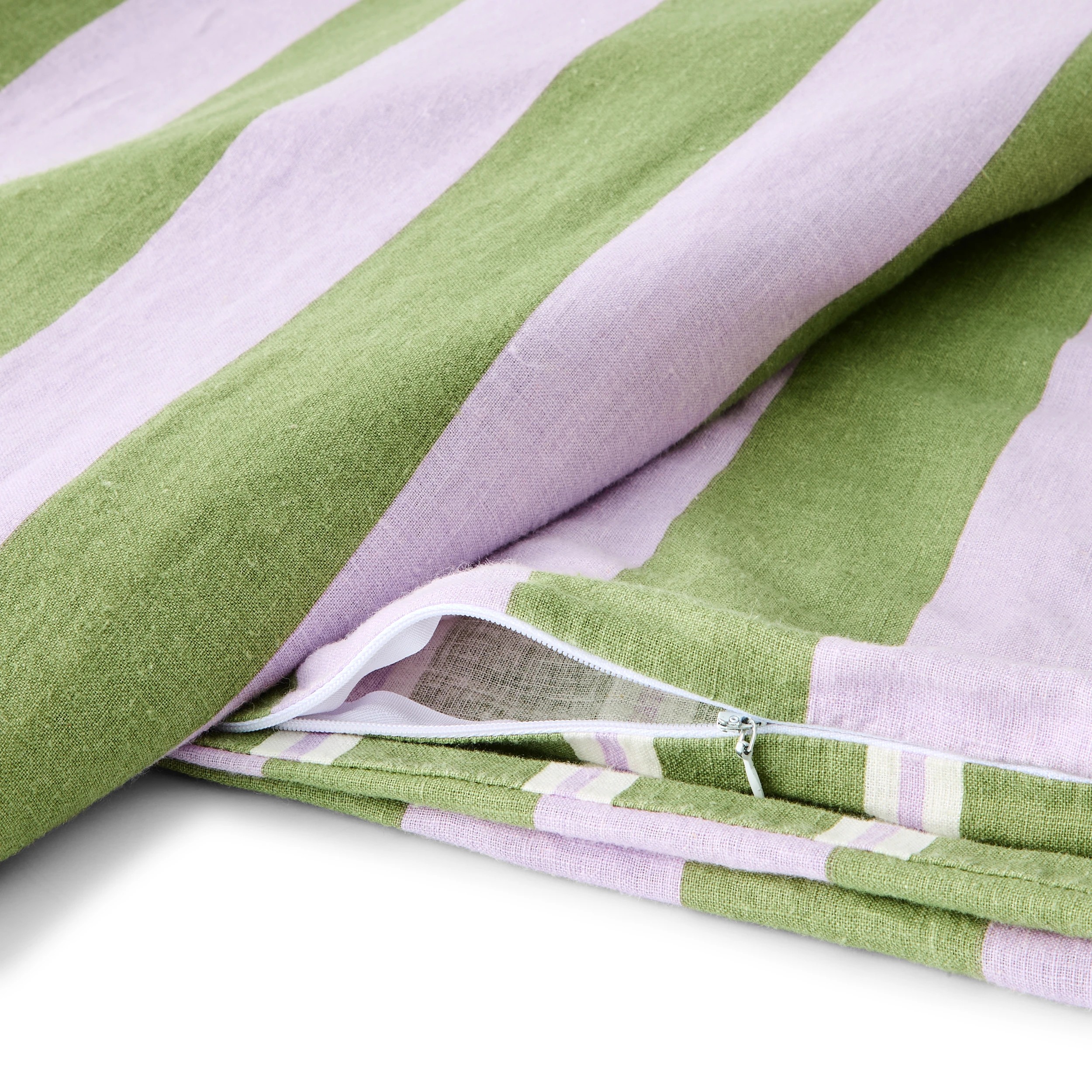 5 Stripe Linen Cotton Quilt Cover Set - Queen Bed, Lilac and Green, 5 of 8