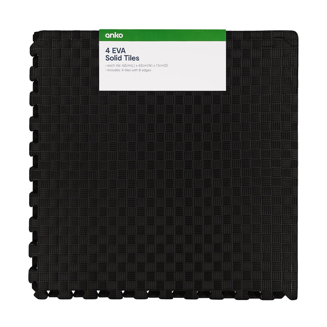 3 4 Pack EVA Solid Floor Tiles - Black, 3 of 4
