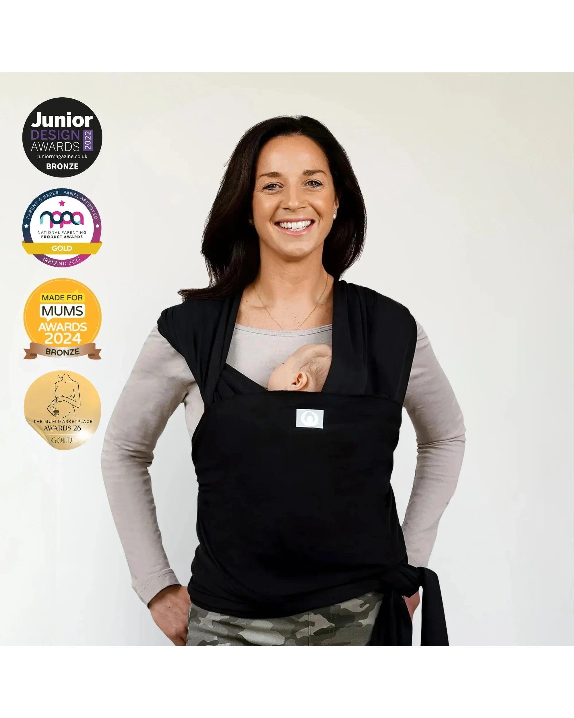 5 Gaia Baby Stretchy Baby Wrap - Ebony, 5 of 6
