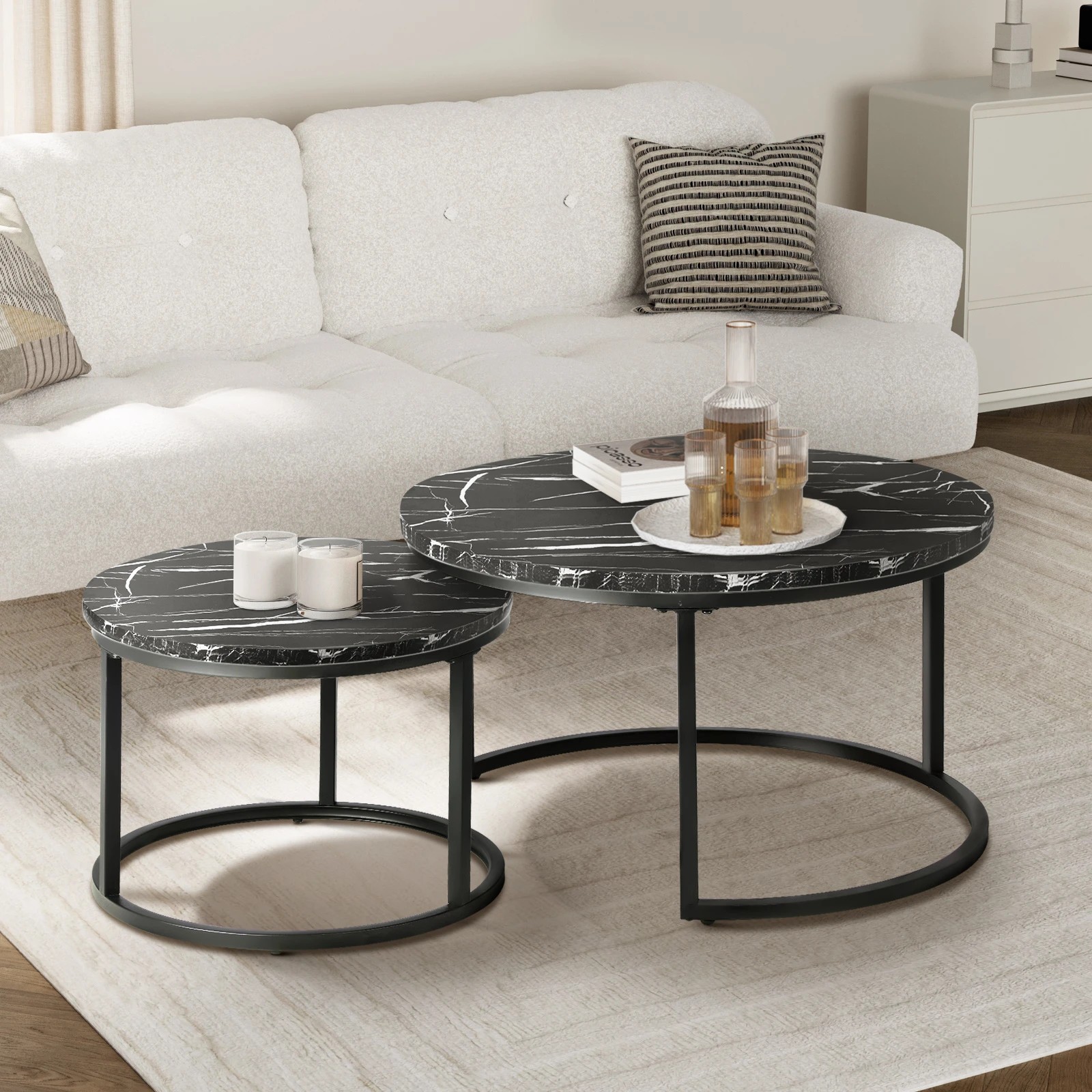 2 Oikiture Set Of 2 Coffee Table Round Nesting Side End Table
 - Black, 2 of 10