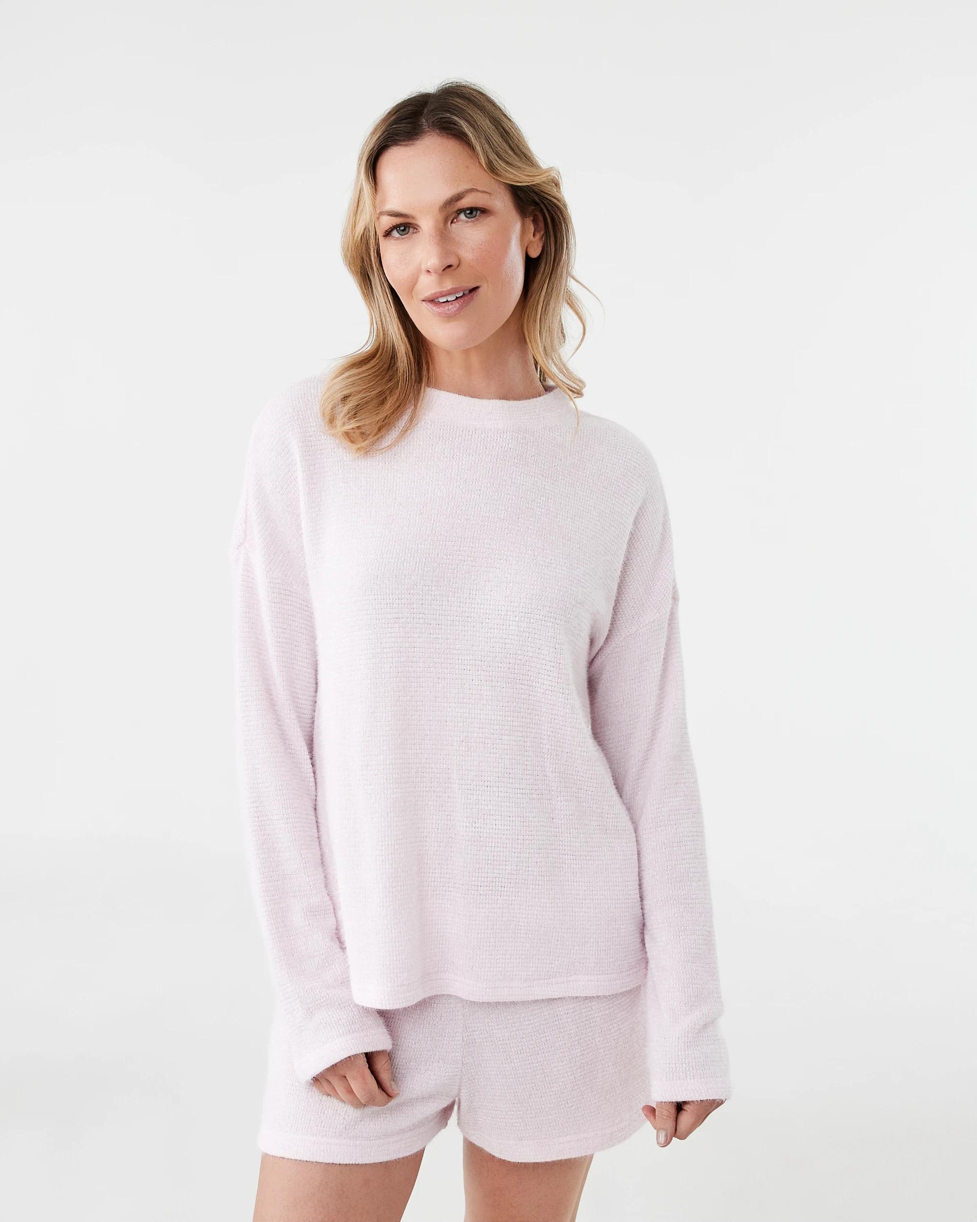 1 Plush Waffle Lounge Top Bllet Pink, 1 of 6