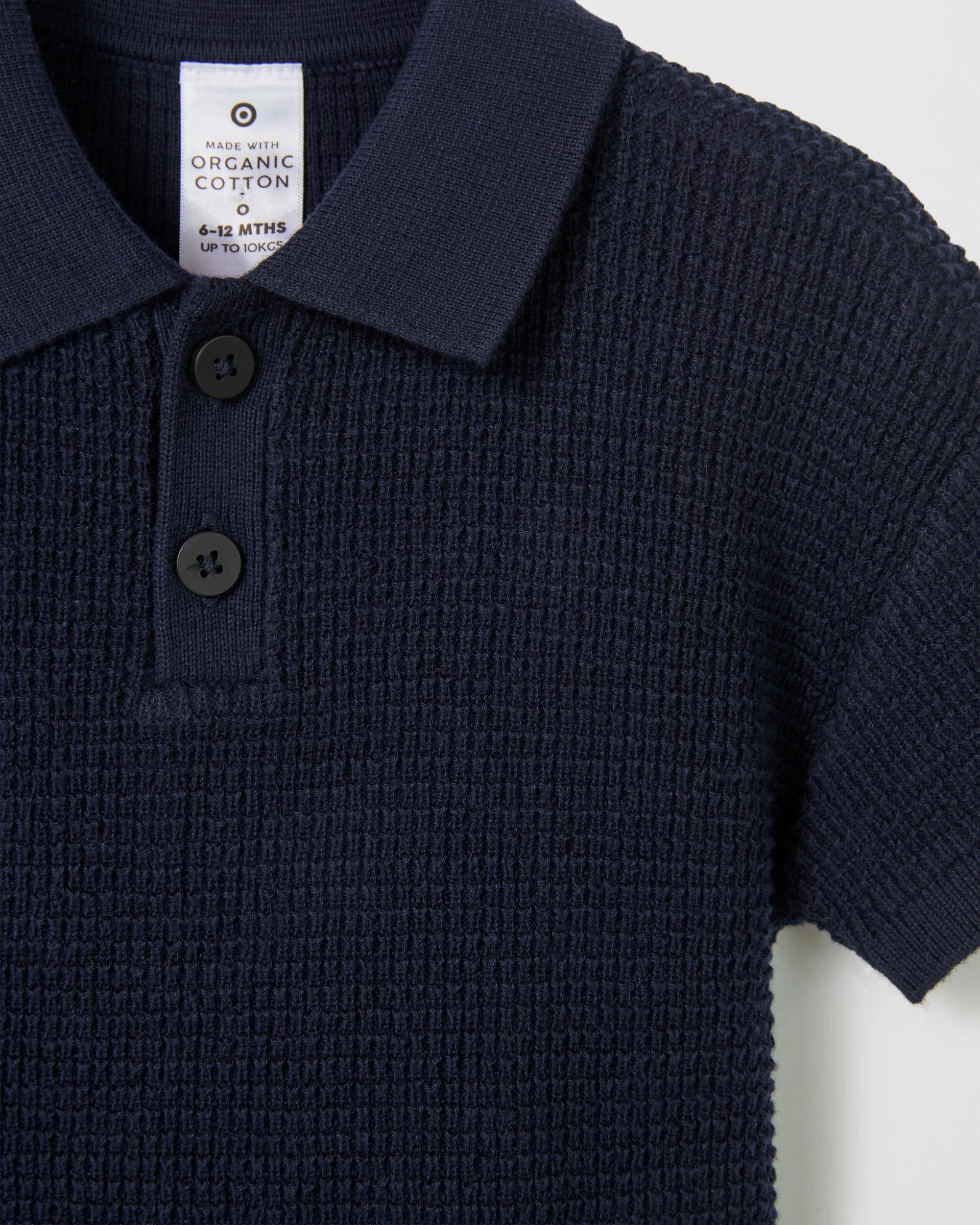 2 Target Baby Baby Organic Cotton Knit Polo Top NAVY, 2 of 2