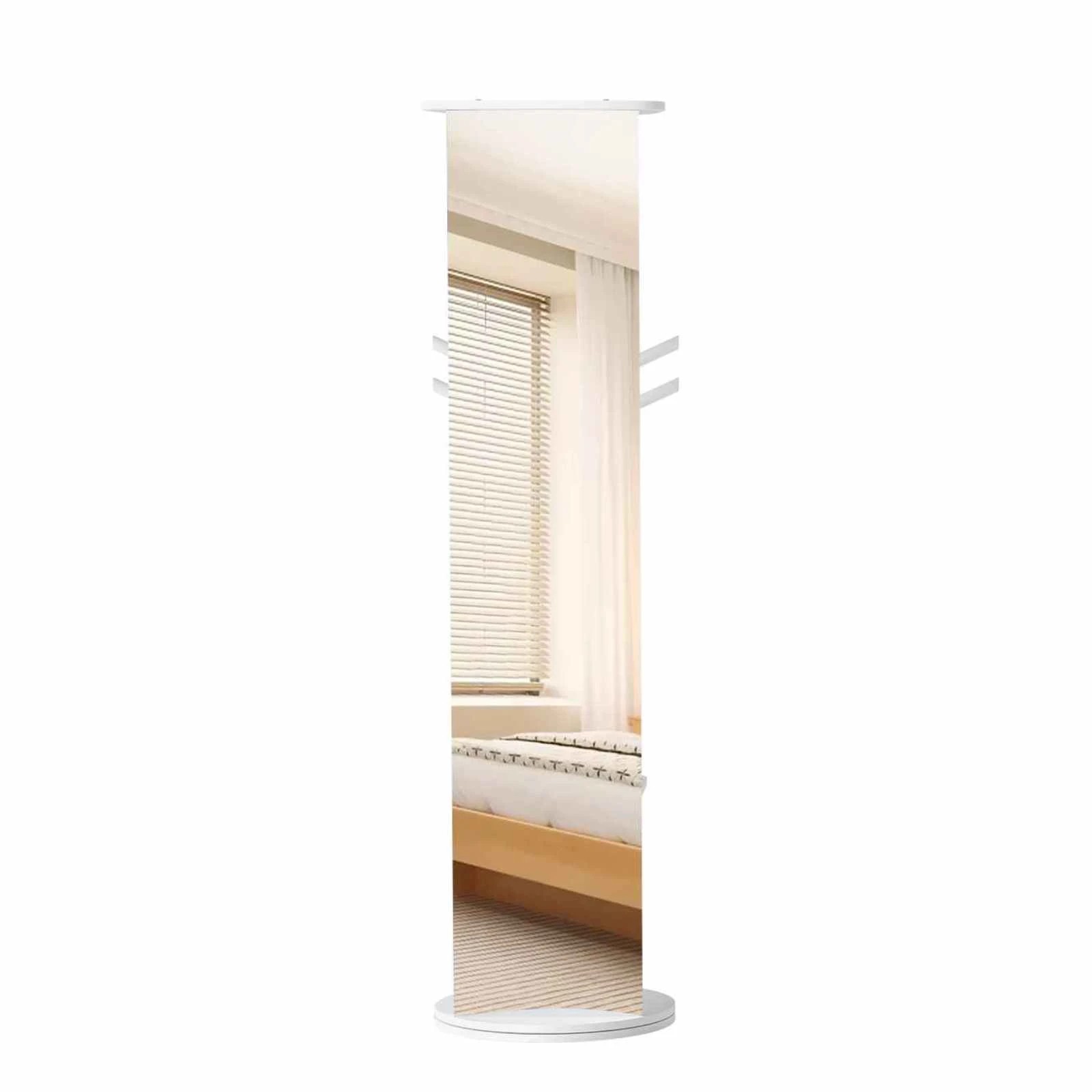 1 Costway 3-in-1 Full Length Mirror Swivel Coat Rack Stand Shoe Storage Shelf w/Hooks - White, 1 of 3