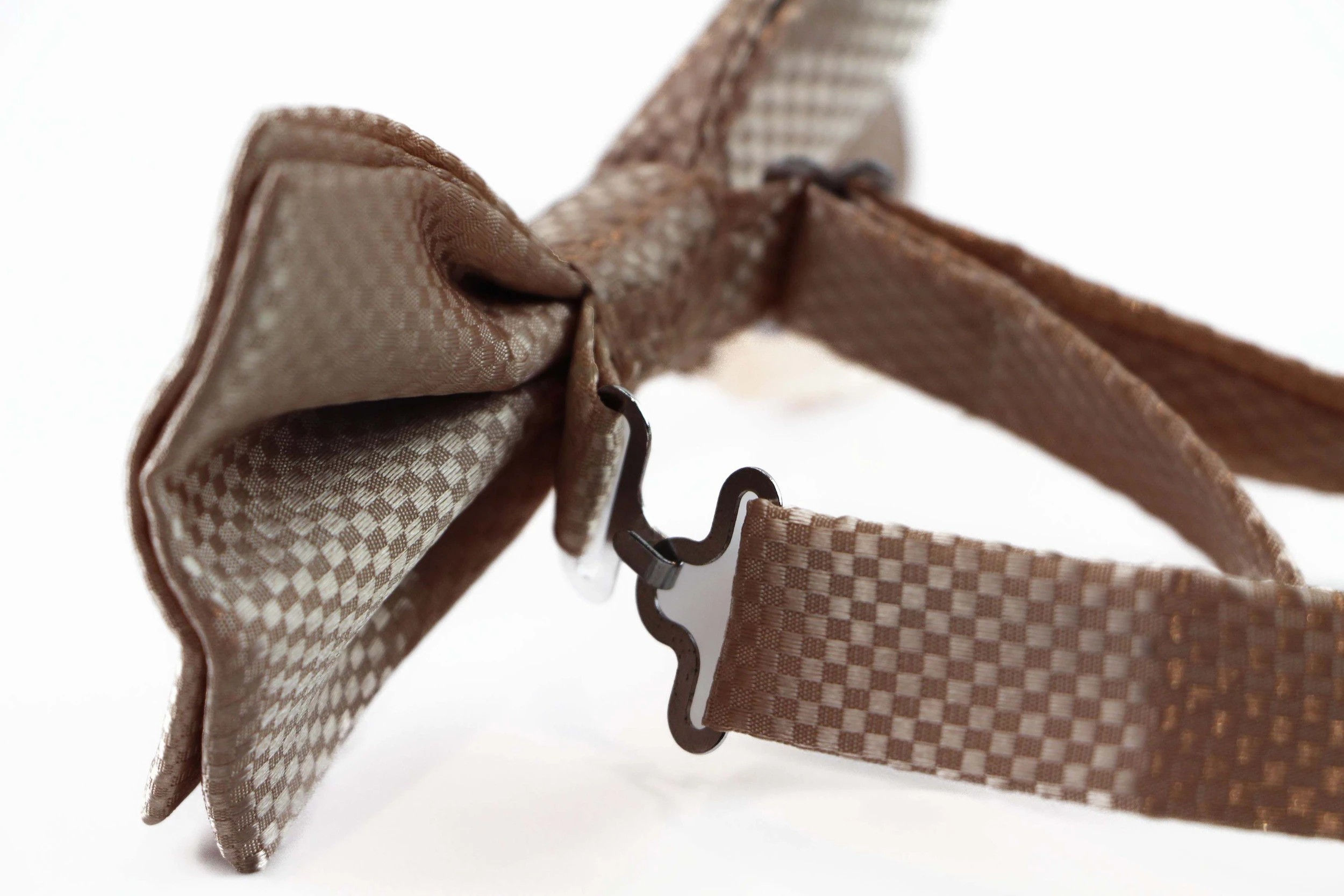 3 Zasel Mens Latte Disco Shine Checkered Patterned Bow Tie - Brown, 3 of 4