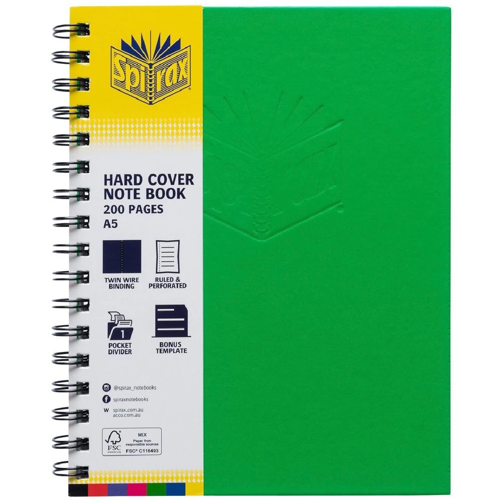 1 Spirax A5 Hard Cover Notebook 200 Page Green, 1 of 4